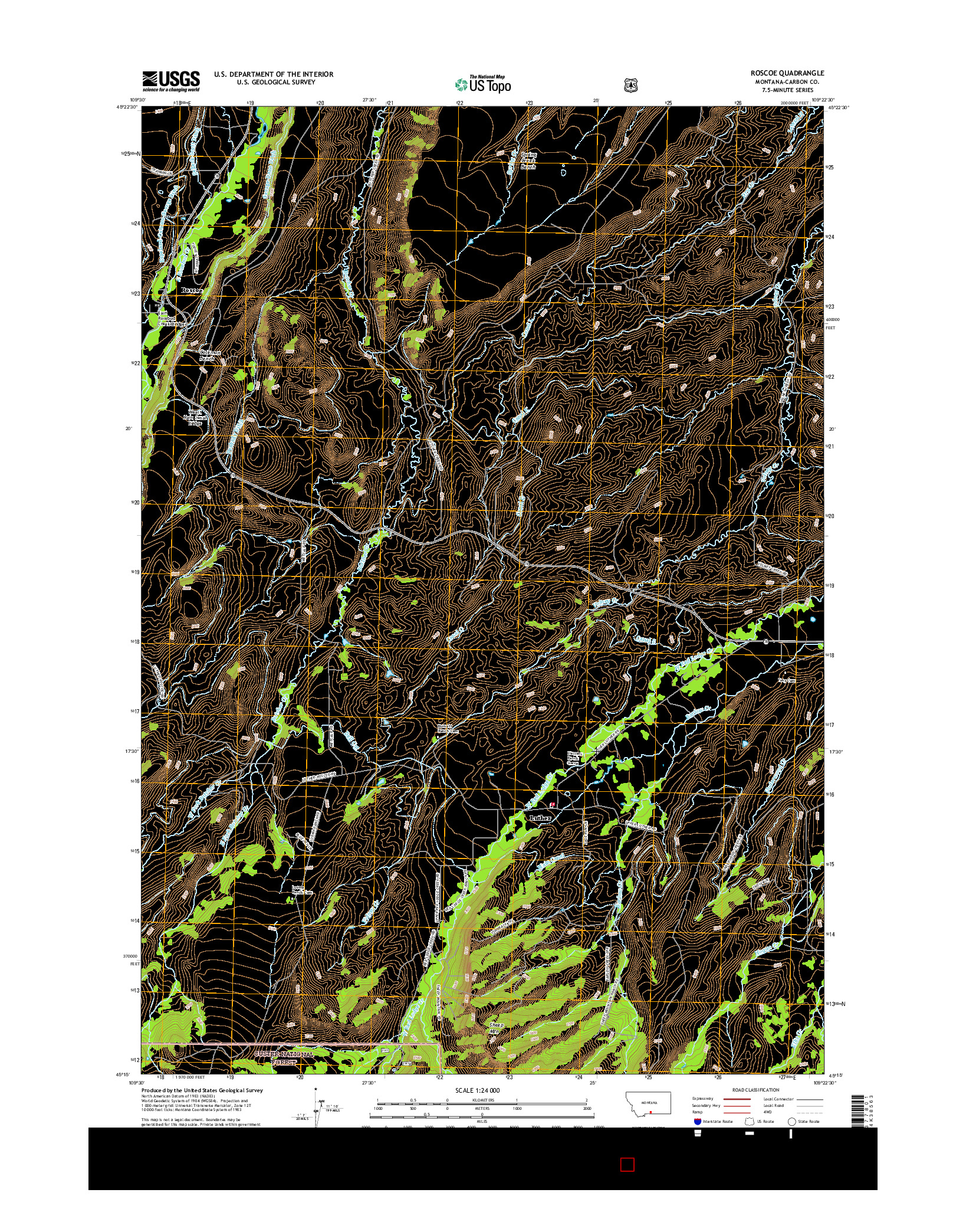 USGS US TOPO 7.5-MINUTE MAP FOR ROSCOE, MT 2017