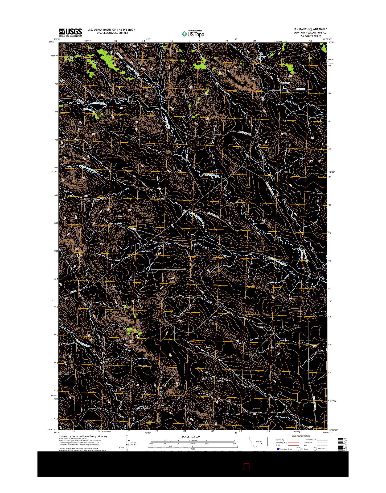 USGS US TOPO 7.5-MINUTE MAP FOR P K RANCH, MT 2017