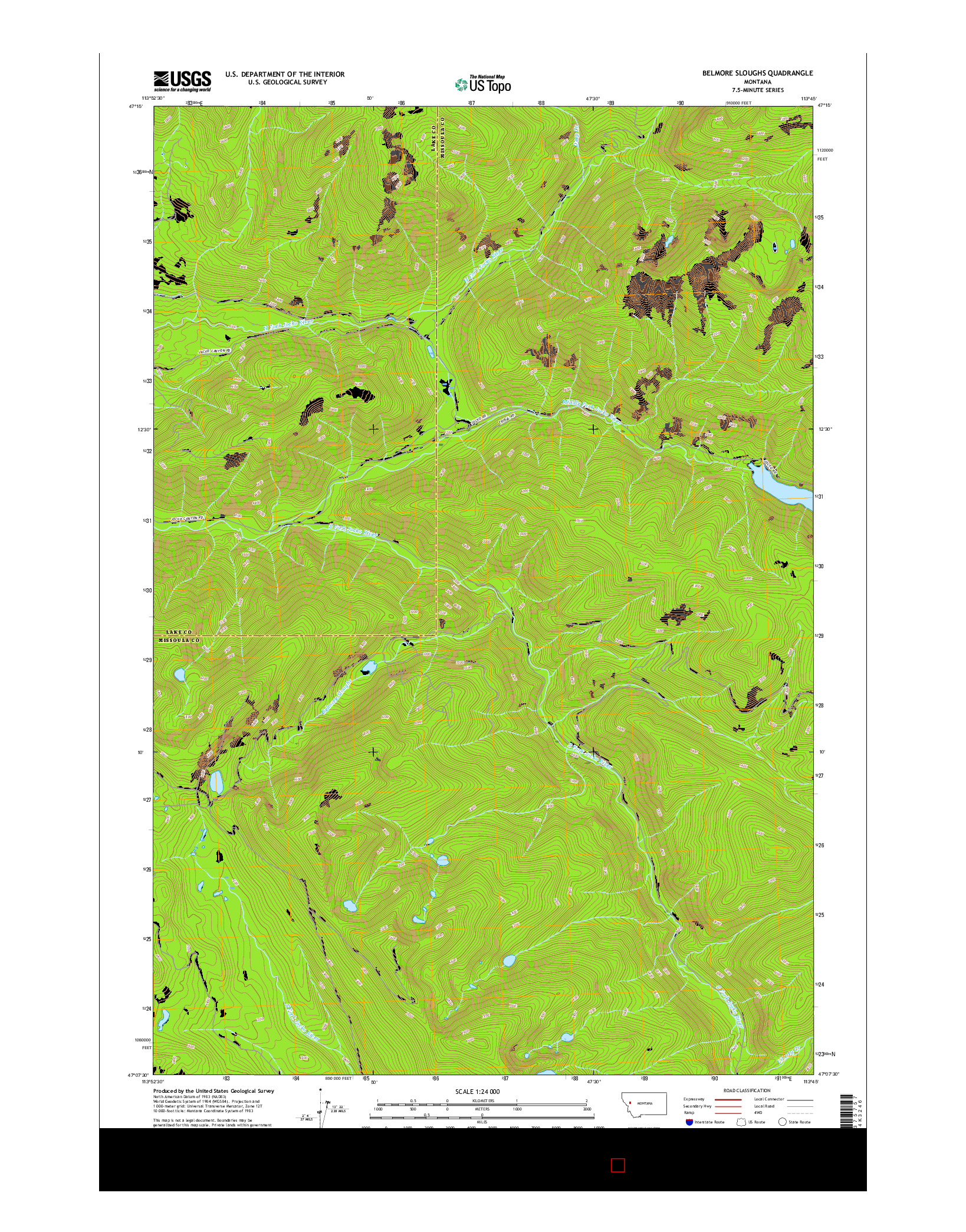 USGS US TOPO 7.5-MINUTE MAP FOR BELMORE SLOUGHS, MT 2017