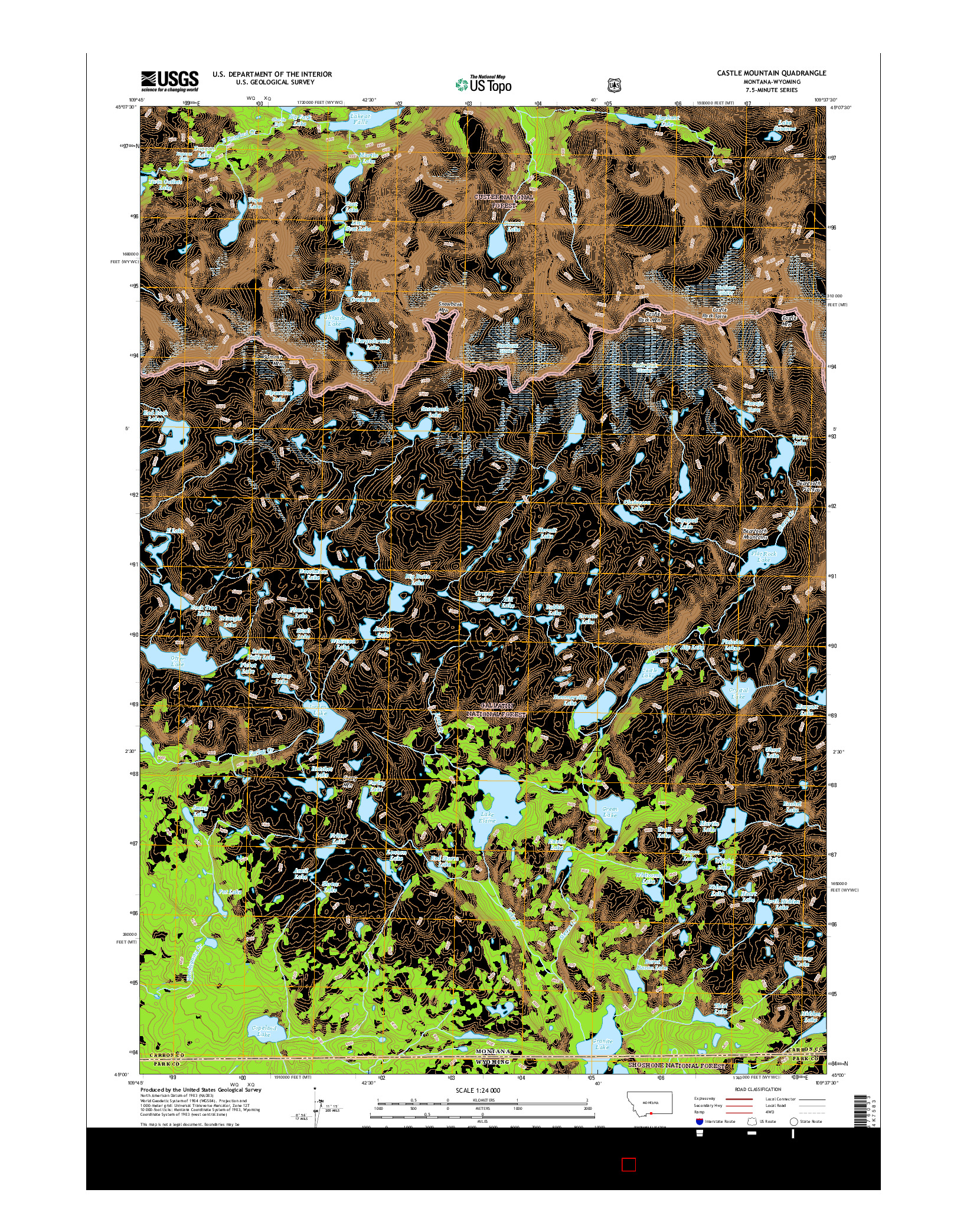 USGS US TOPO 7.5-MINUTE MAP FOR CASTLE MOUNTAIN, MT-WY 2017