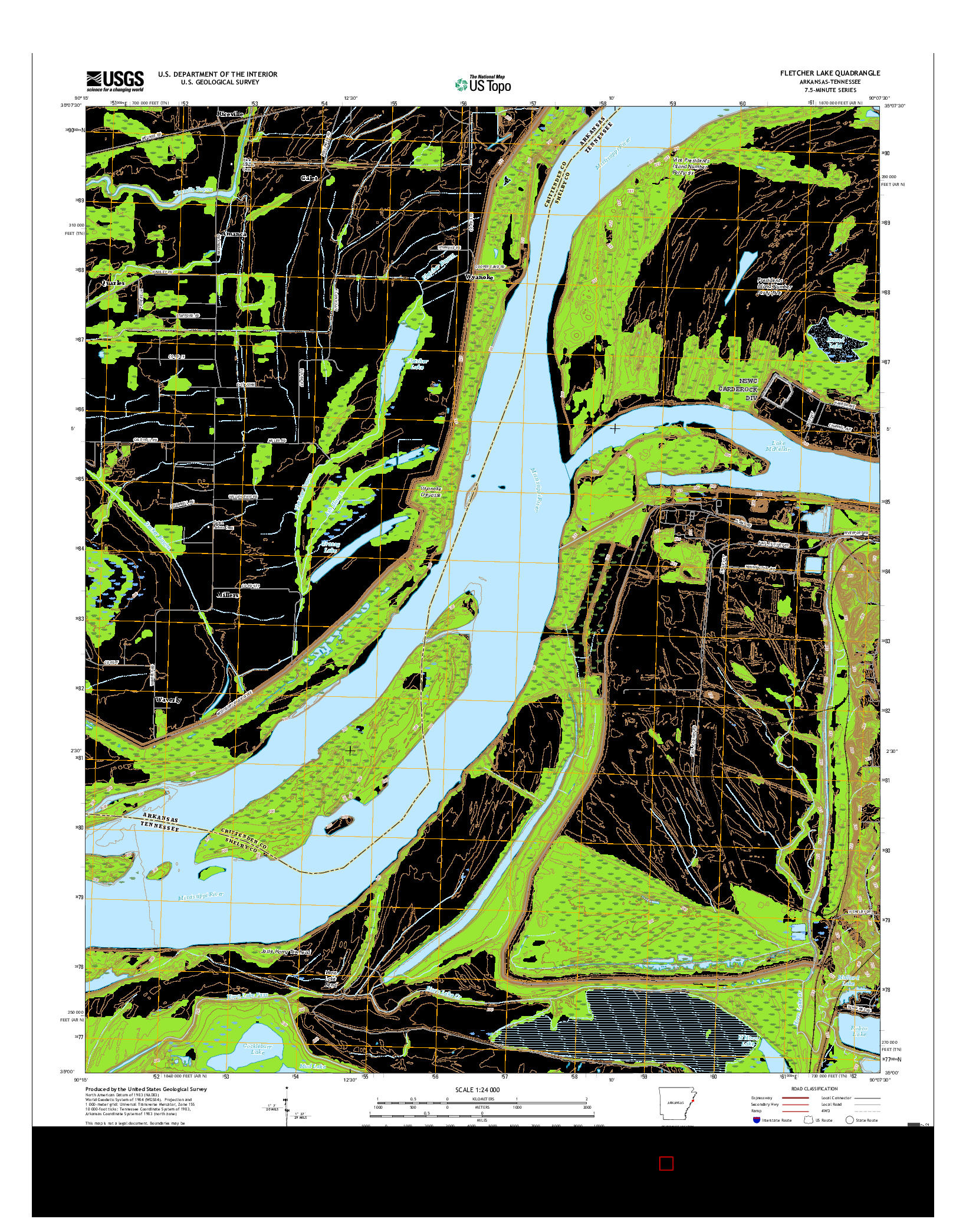 USGS US TOPO 7.5-MINUTE MAP FOR FLETCHER LAKE, AR-TN 2017