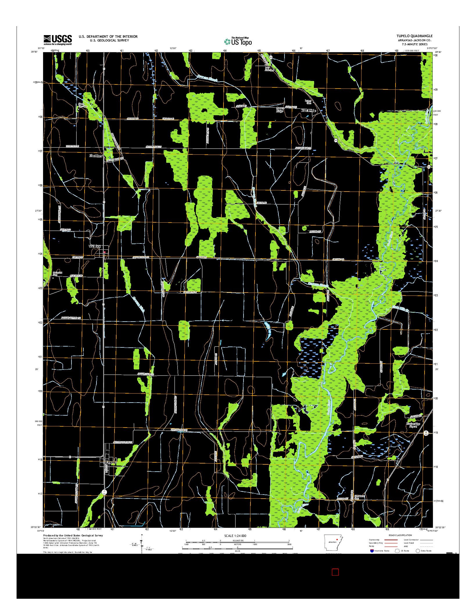 USGS US TOPO 7.5-MINUTE MAP FOR TUPELO, AR 2017