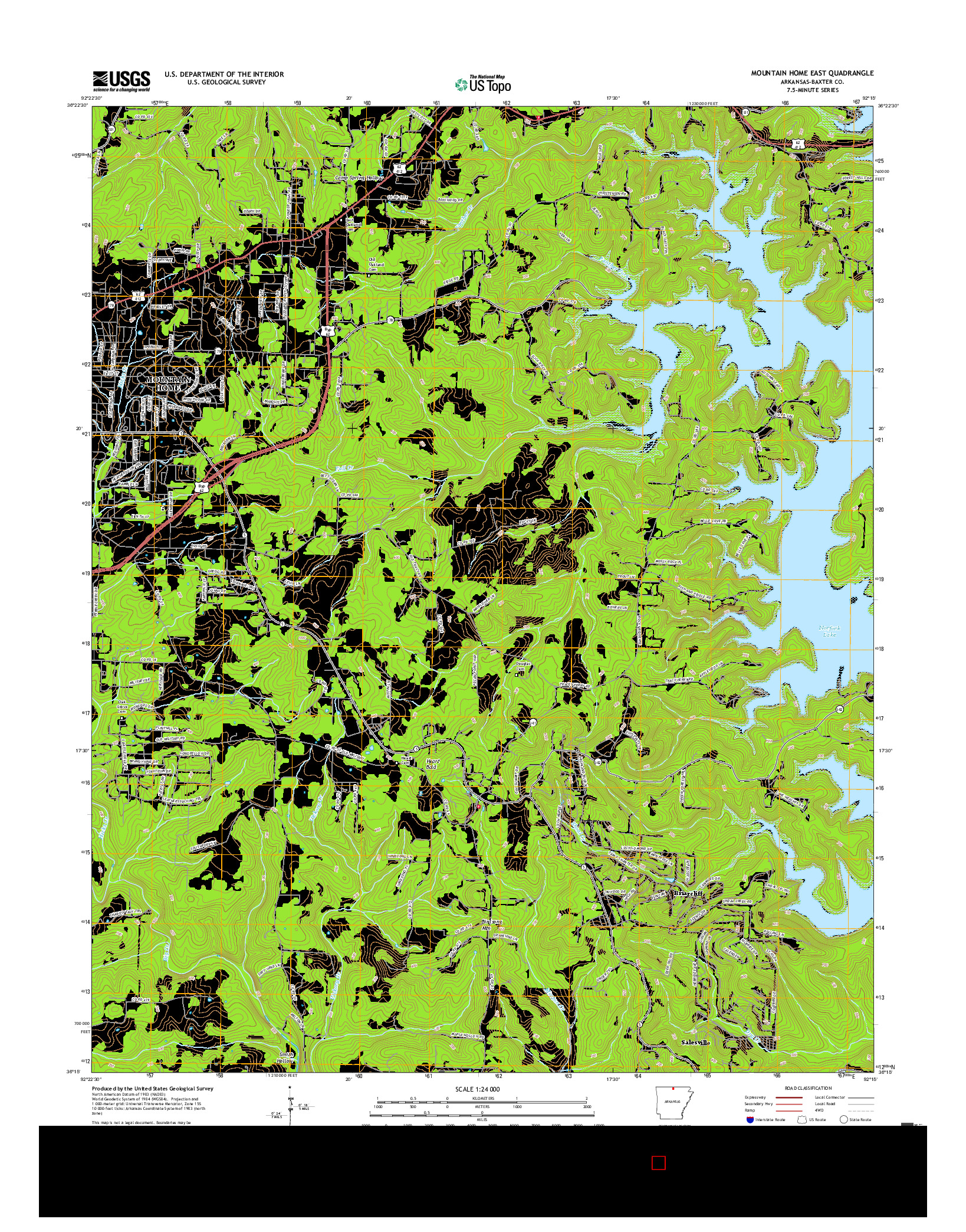 USGS US TOPO 7.5-MINUTE MAP FOR MOUNTAIN HOME EAST, AR 2017