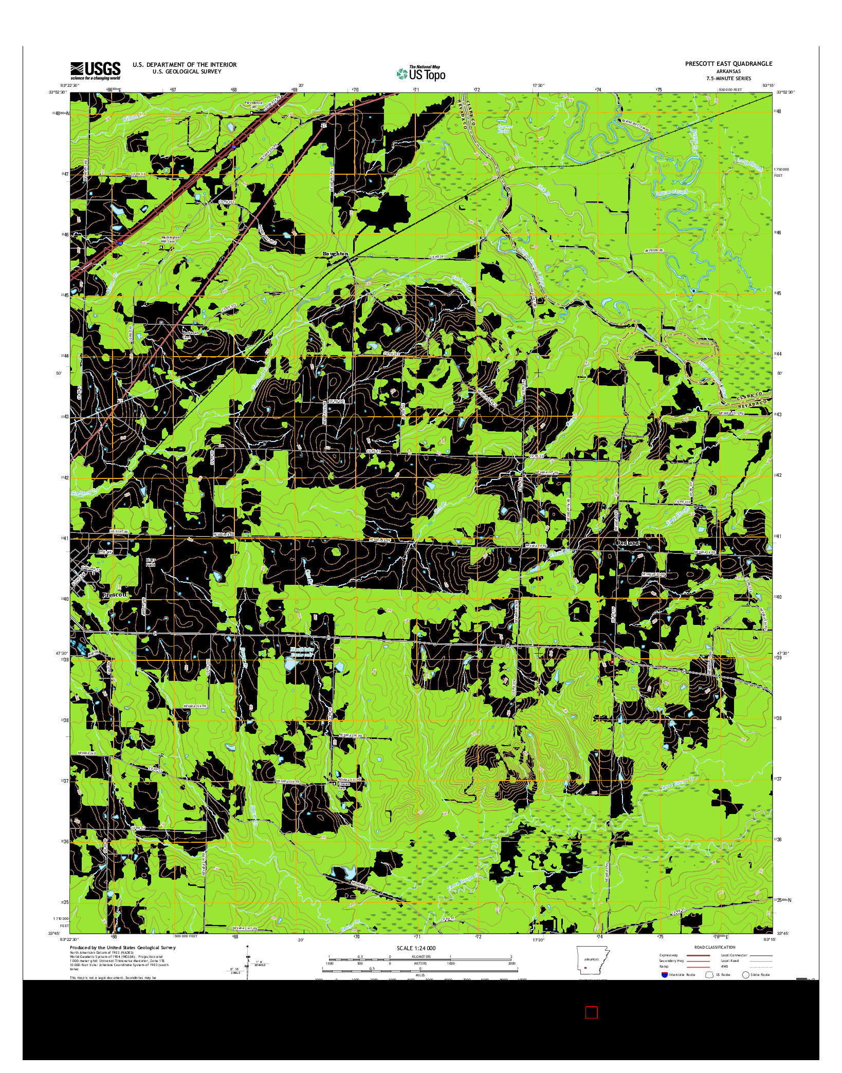 USGS US TOPO 7.5-MINUTE MAP FOR PRESCOTT EAST, AR 2017