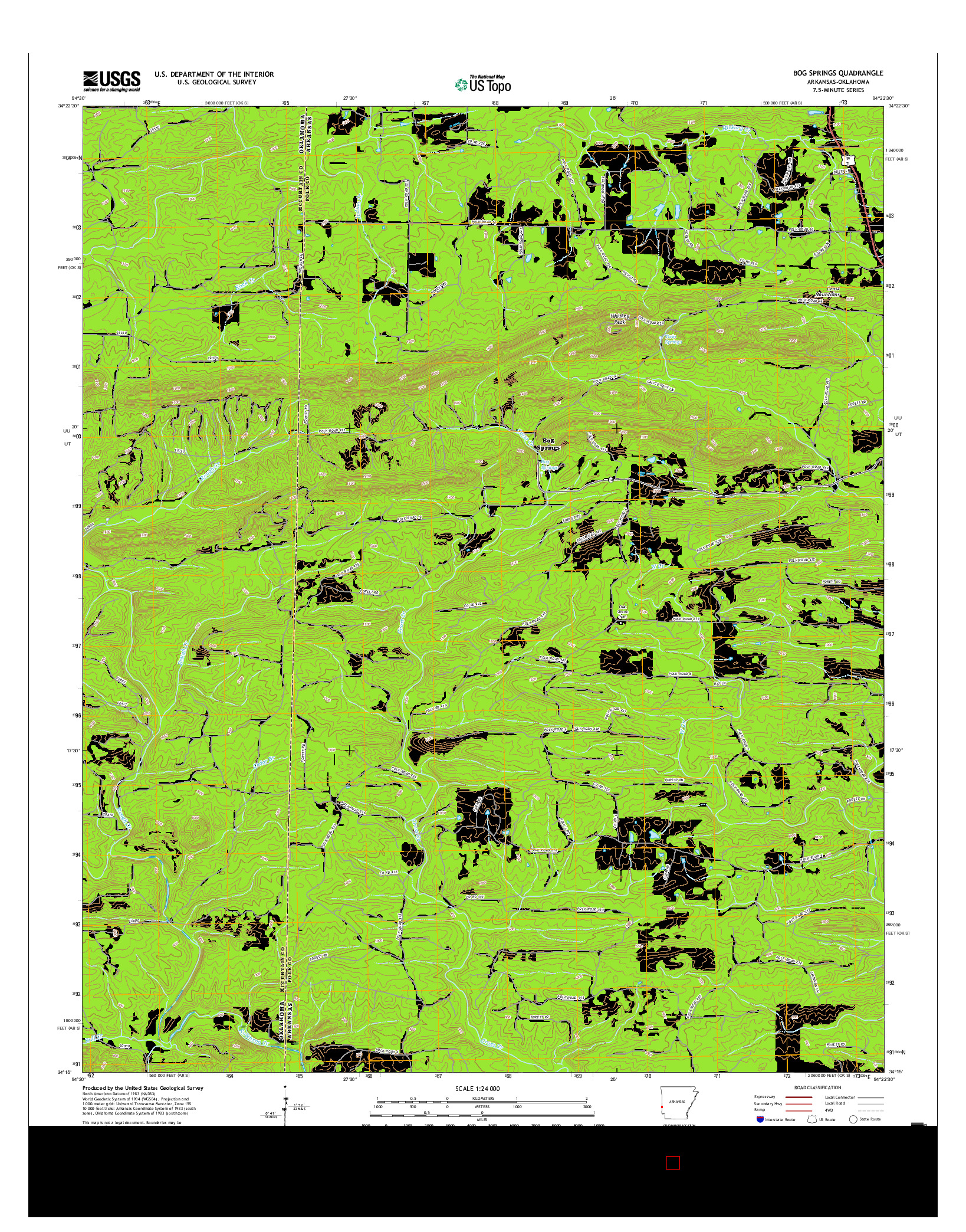 USGS US TOPO 7.5-MINUTE MAP FOR BOG SPRINGS, AR-OK 2017