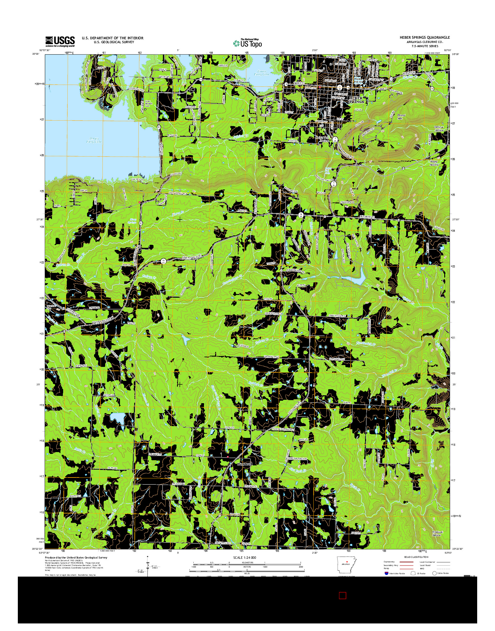 USGS US TOPO 7.5-MINUTE MAP FOR HEBER SPRINGS, AR 2017