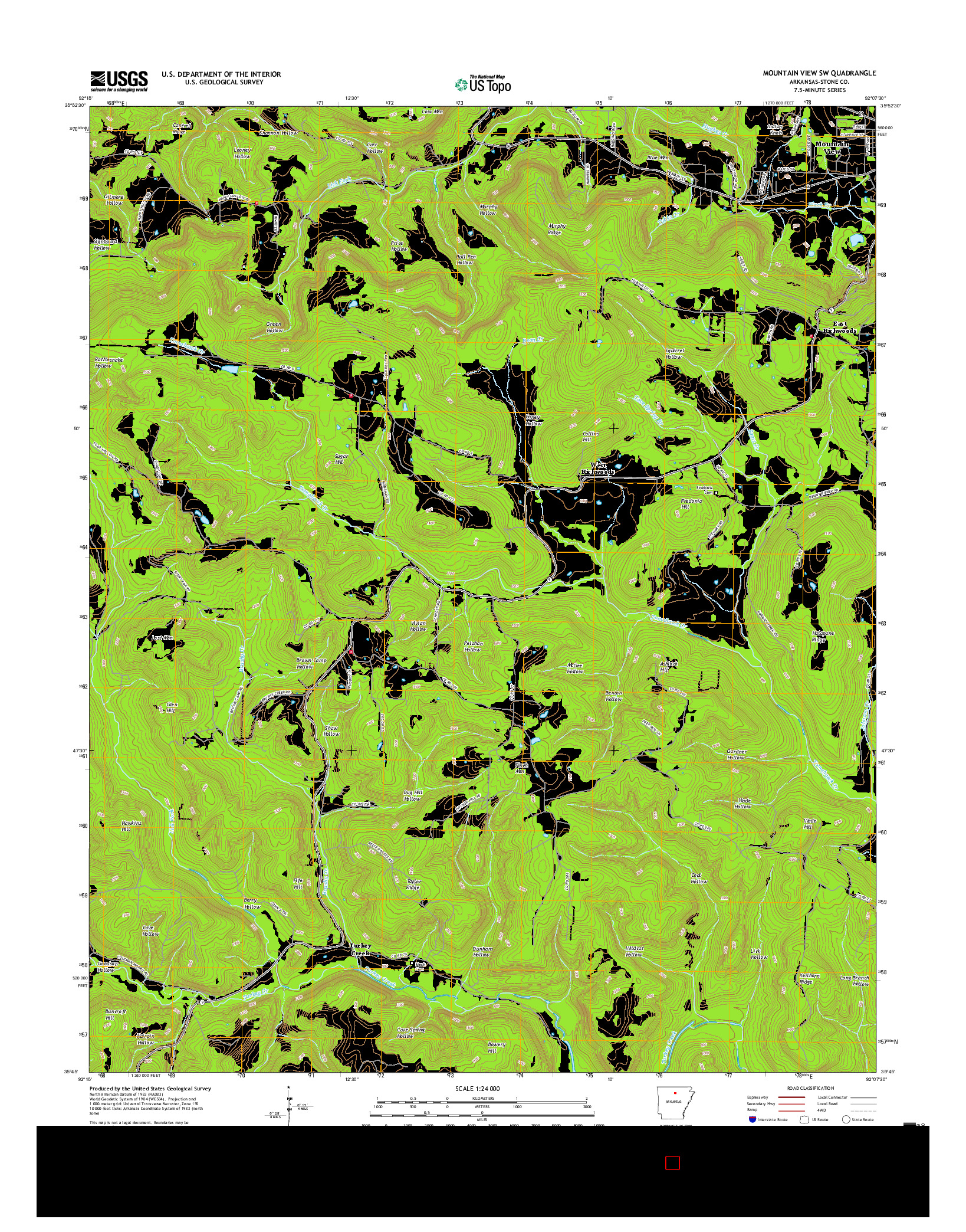 USGS US TOPO 7.5-MINUTE MAP FOR MOUNTAIN VIEW SW, AR 2017