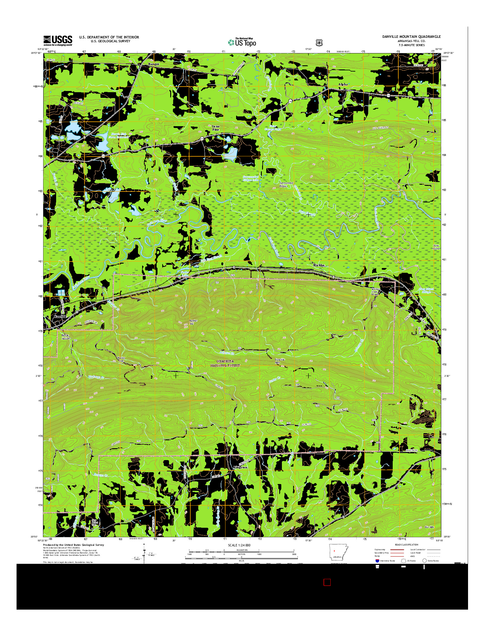 USGS US TOPO 7.5-MINUTE MAP FOR DANVILLE MOUNTAIN, AR 2017