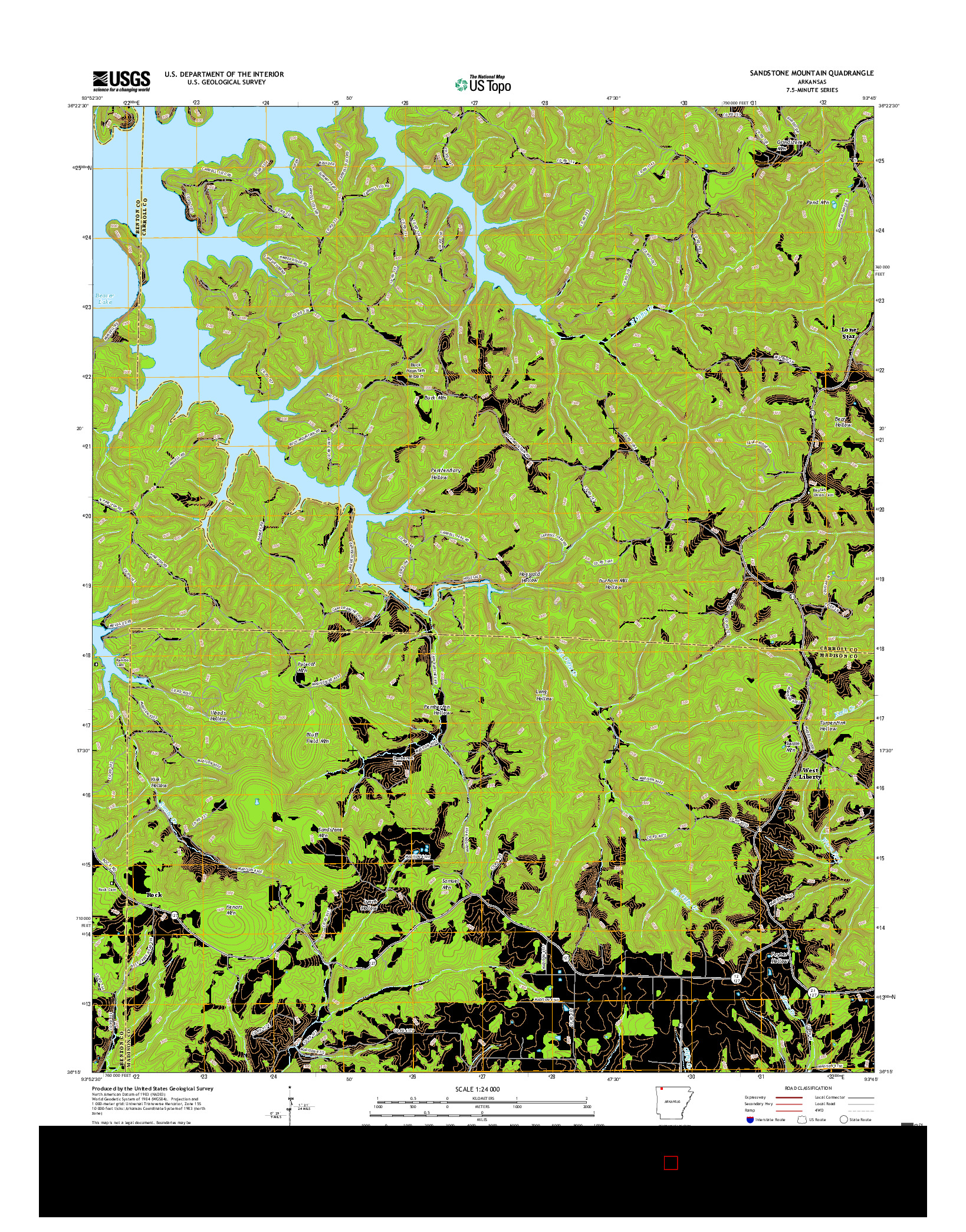 USGS US TOPO 7.5-MINUTE MAP FOR SANDSTONE MOUNTAIN, AR 2017