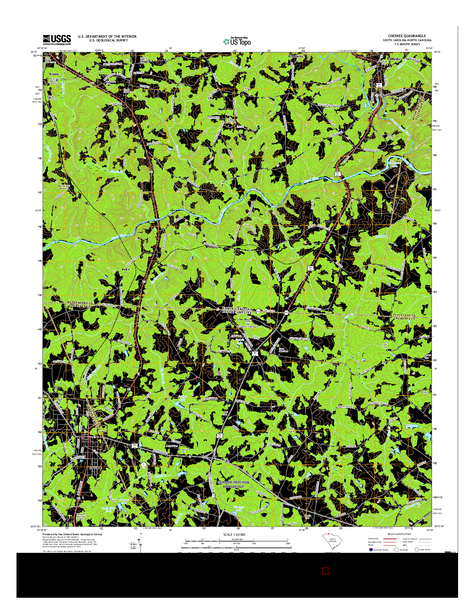 USGS US TOPO 7.5-MINUTE MAP FOR CHESNEE, SC-NC 2017