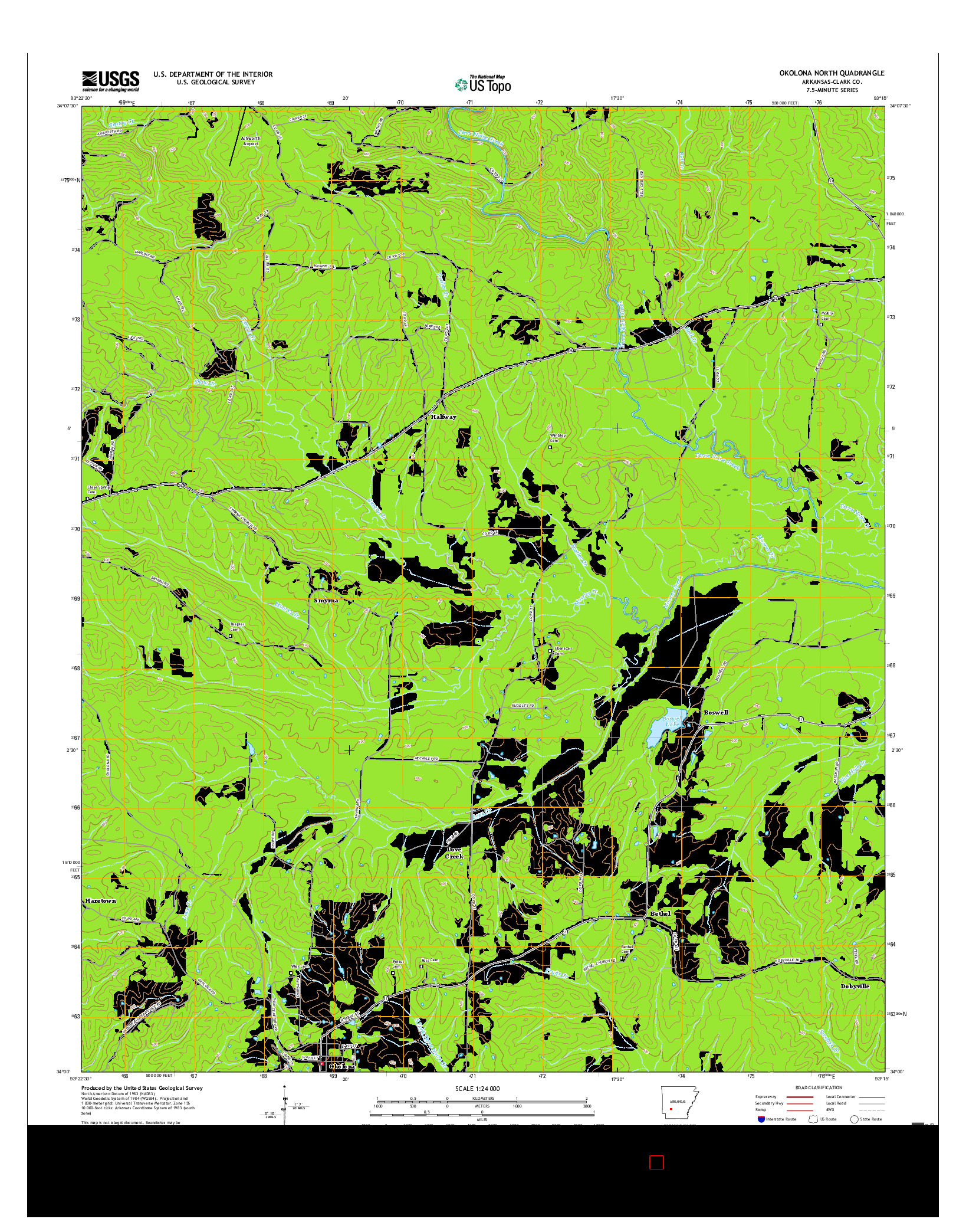 USGS US TOPO 7.5-MINUTE MAP FOR OKOLONA NORTH, AR 2017