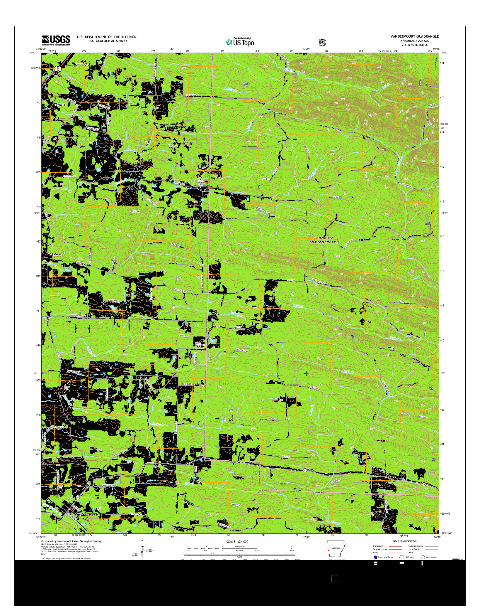 USGS US TOPO 7.5-MINUTE MAP FOR VANDERVOORT, AR 2017