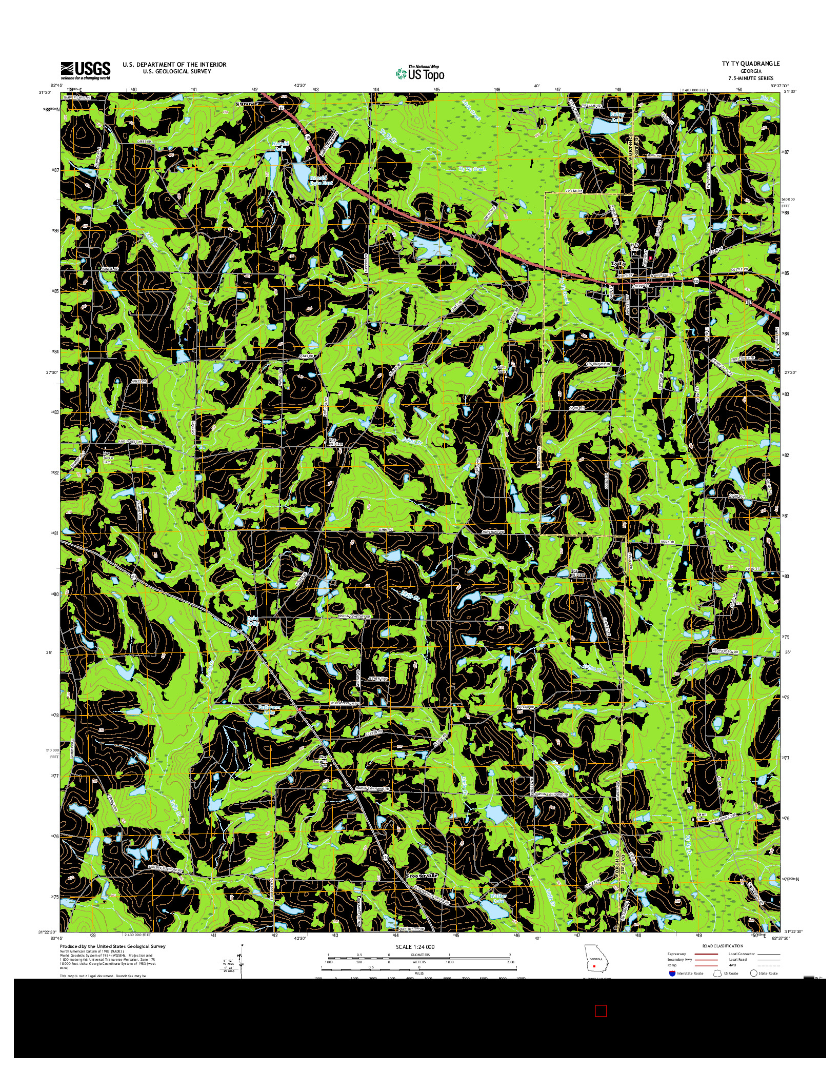 USGS US TOPO 7.5-MINUTE MAP FOR TY TY, GA 2017