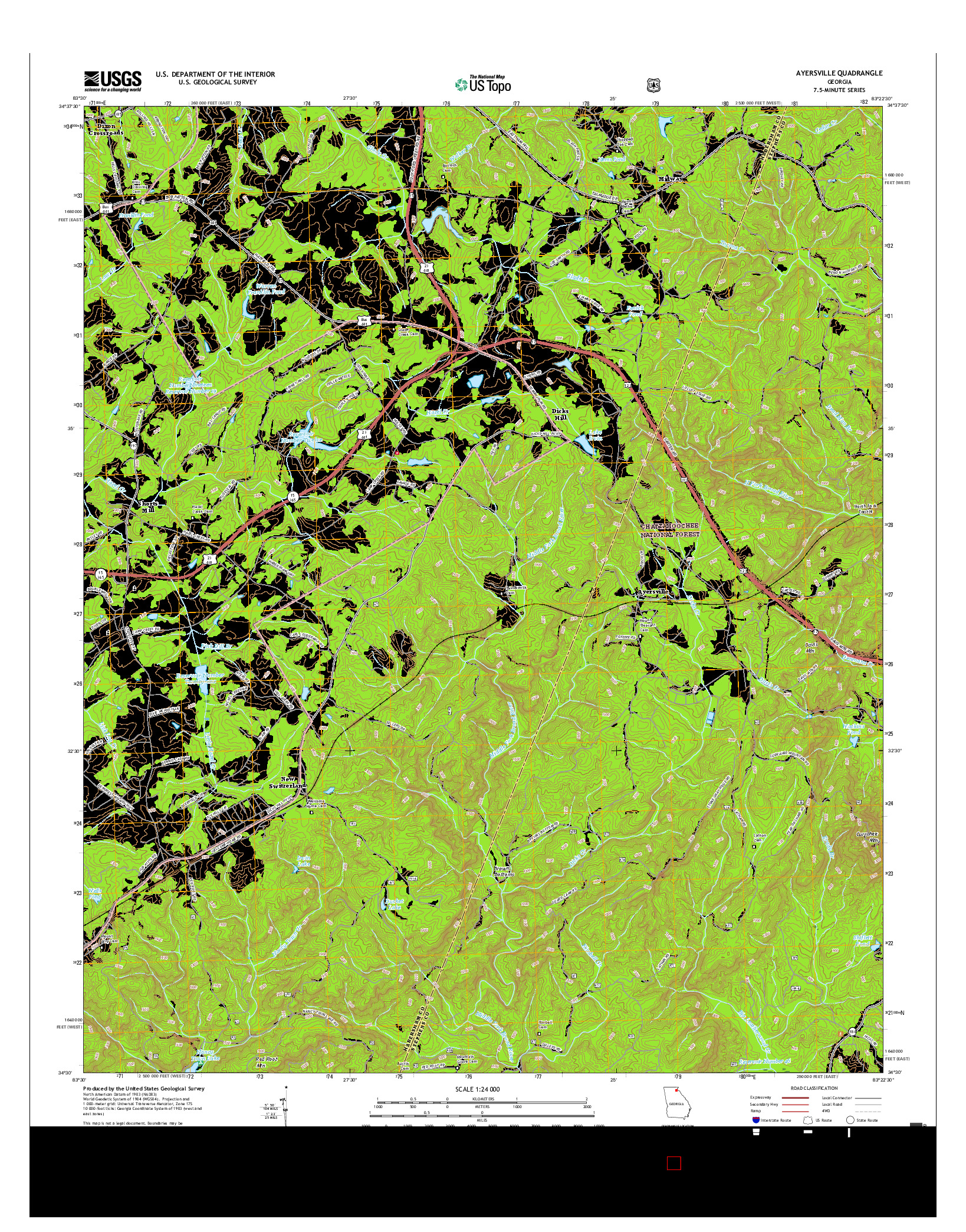 USGS US TOPO 7.5-MINUTE MAP FOR AYERSVILLE, GA 2017