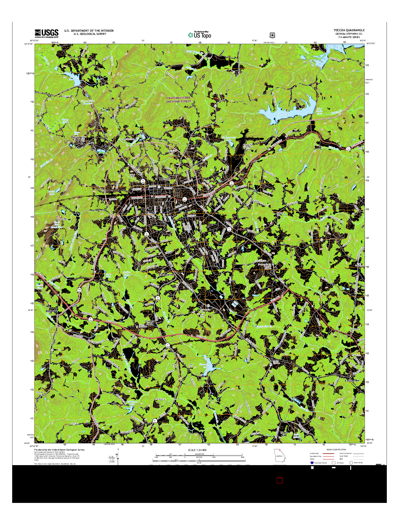 USGS US TOPO 7.5-MINUTE MAP FOR TOCCOA, GA 2017