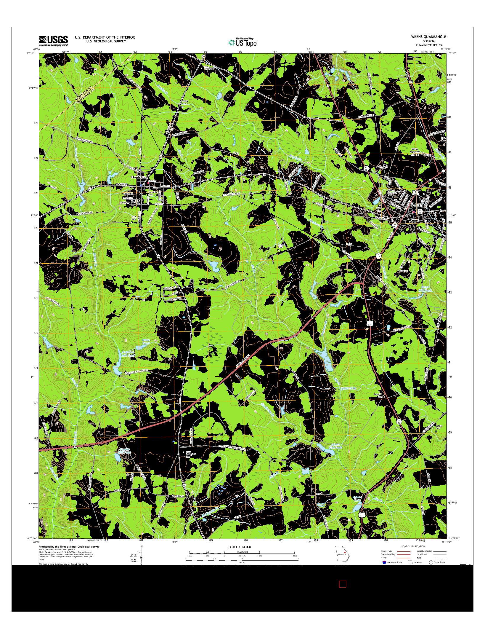 USGS US TOPO 7.5-MINUTE MAP FOR WRENS, GA 2017