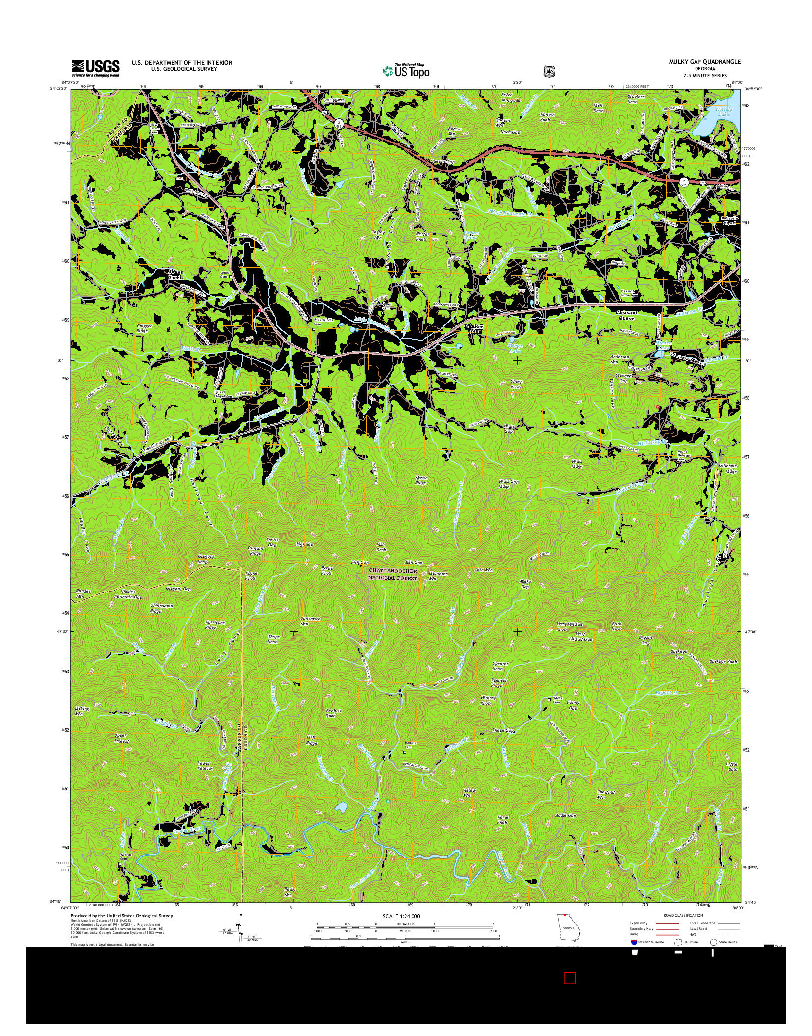 USGS US TOPO 7.5-MINUTE MAP FOR MULKY GAP, GA 2017