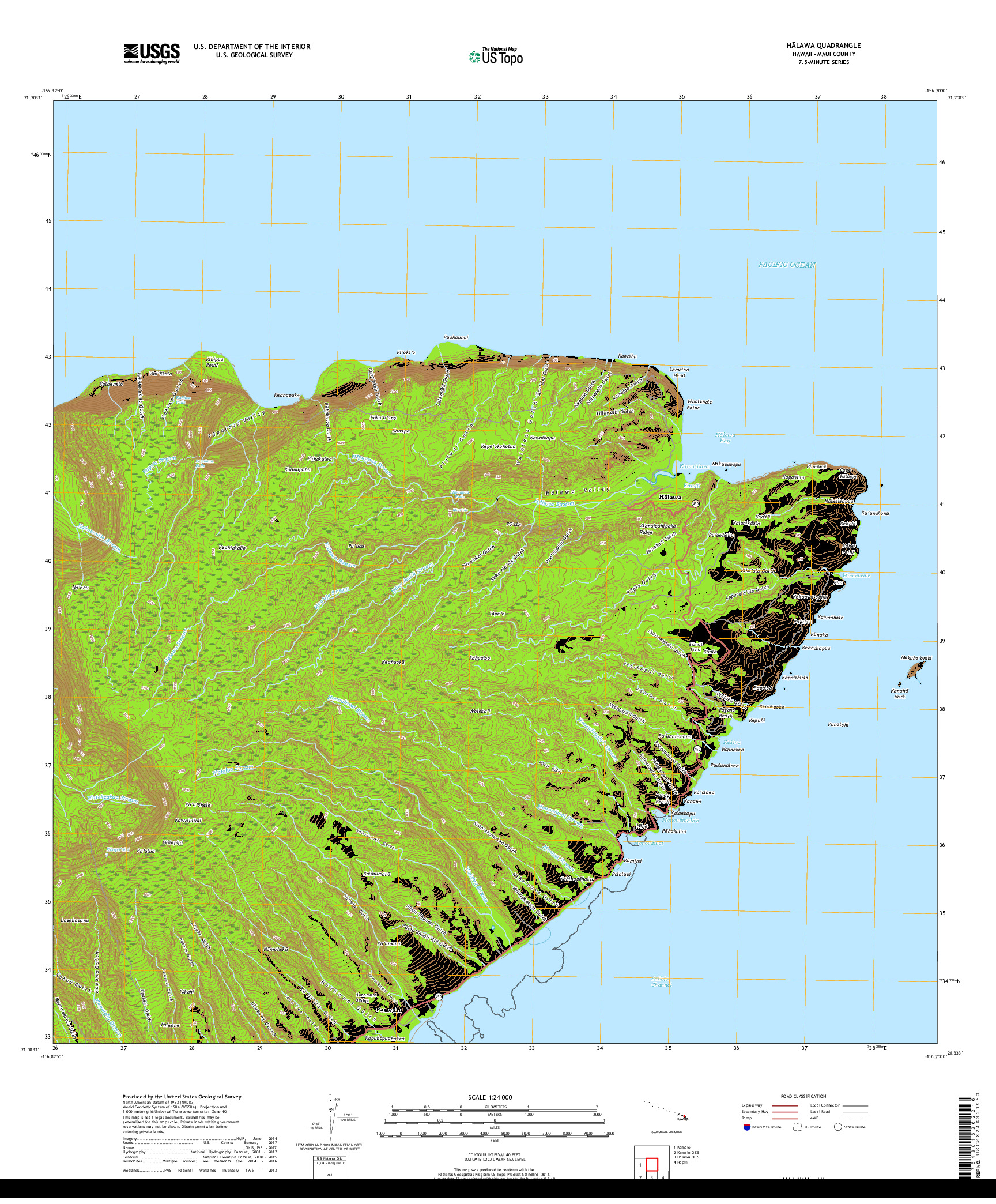 USGS US TOPO 7.5-MINUTE MAP FOR HALAWA, HI 2017