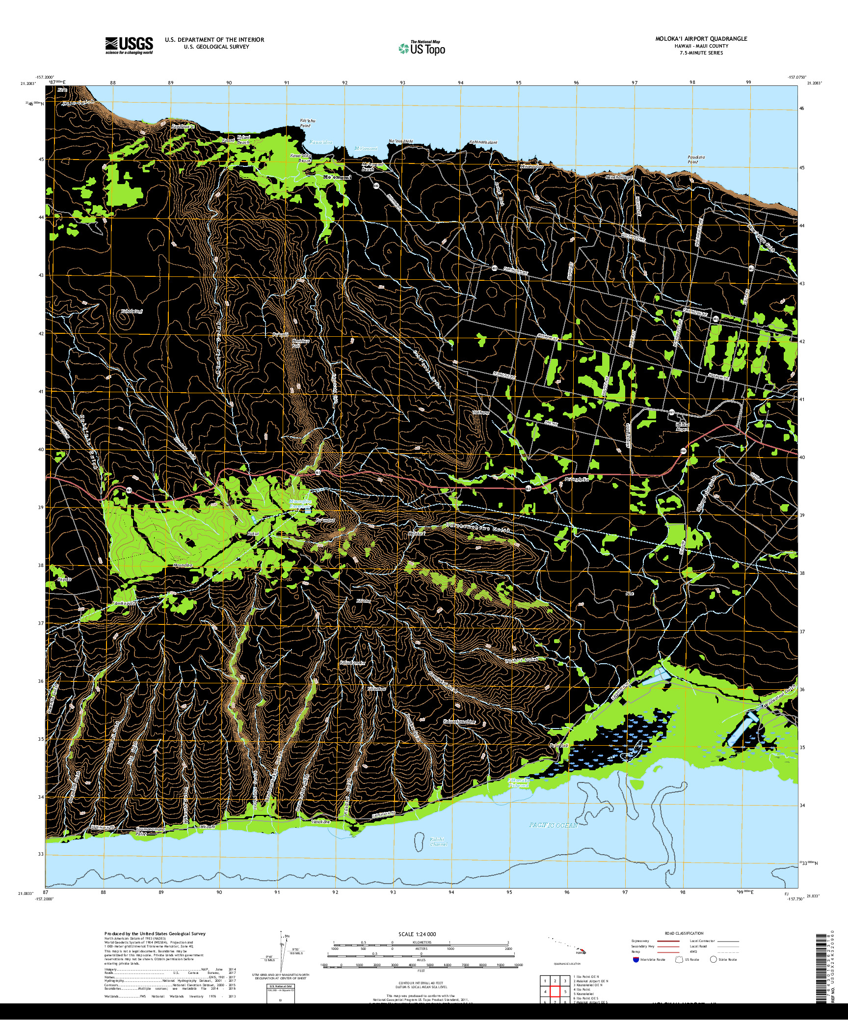 USGS US TOPO 7.5-MINUTE MAP FOR MOLOKAI AIRPORT, HI 2017