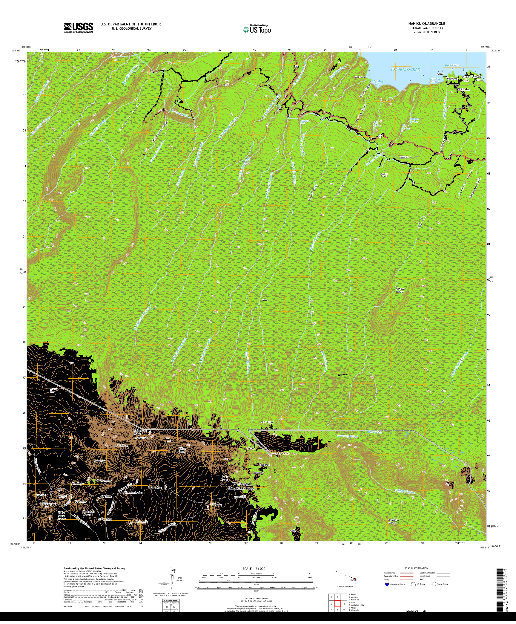 USGS US TOPO 7.5-MINUTE MAP FOR NAHIKU, HI 2017