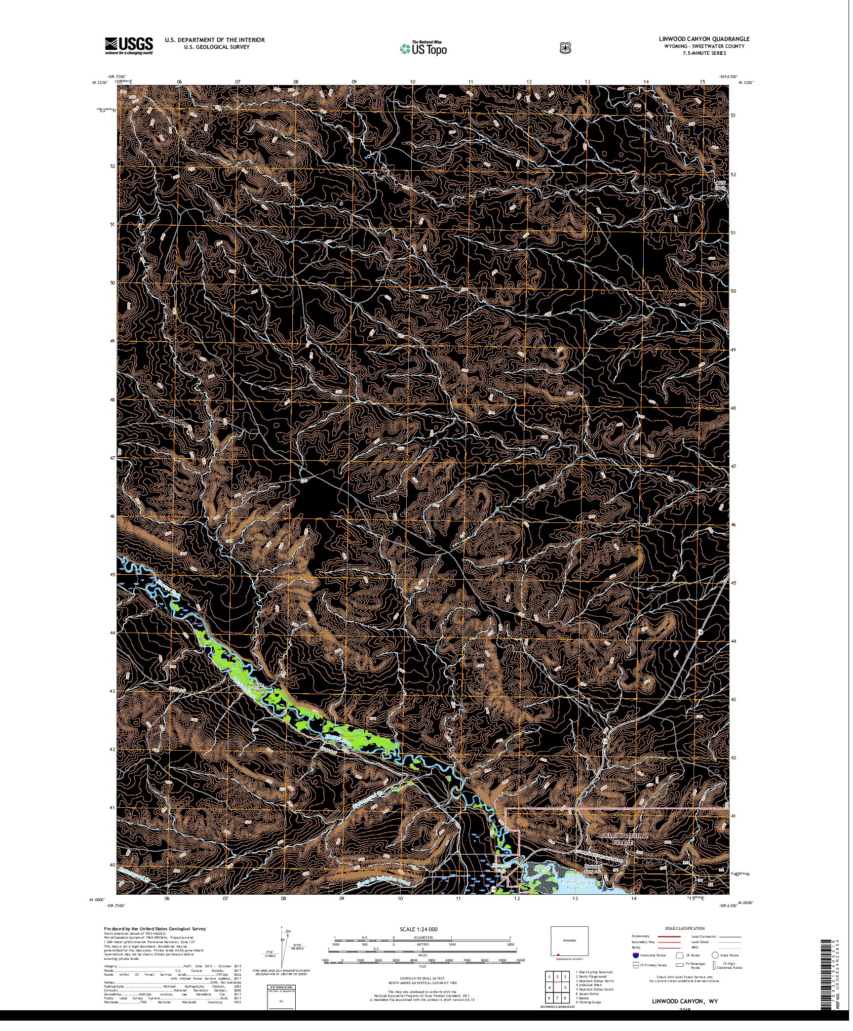 USGS US TOPO 7.5-MINUTE MAP FOR LINWOOD CANYON, WY 2018