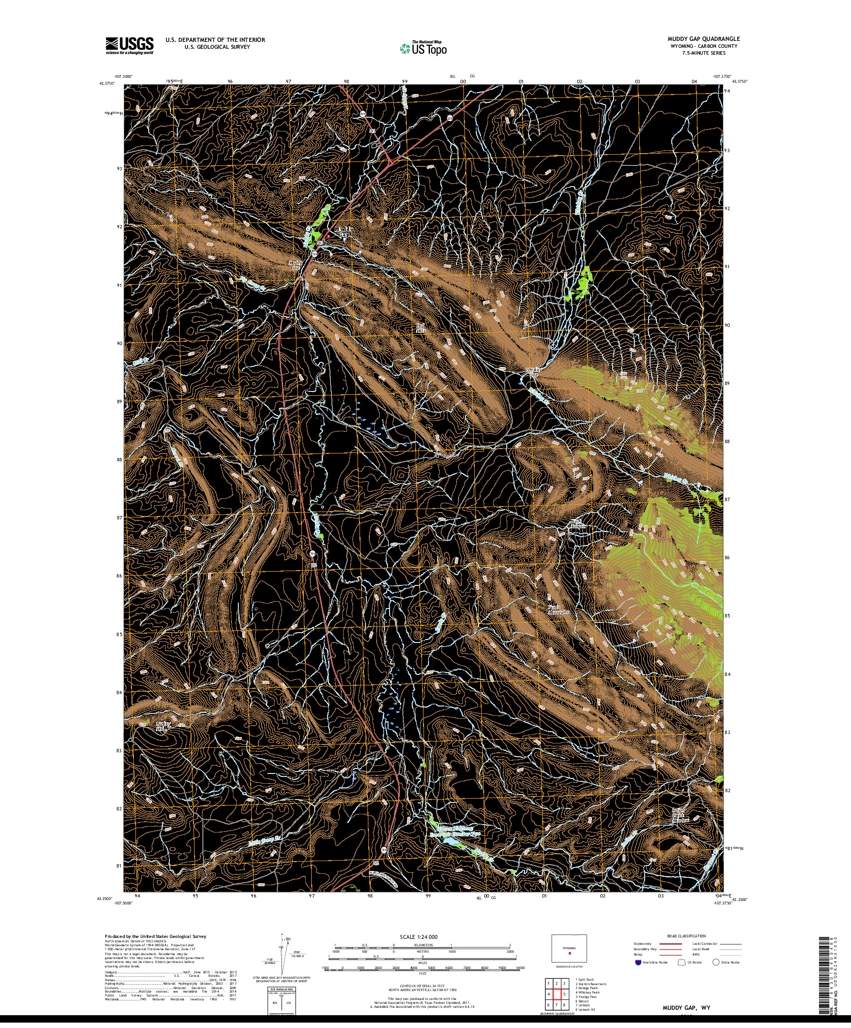 USGS US TOPO 7.5-MINUTE MAP FOR MUDDY GAP, WY 2018