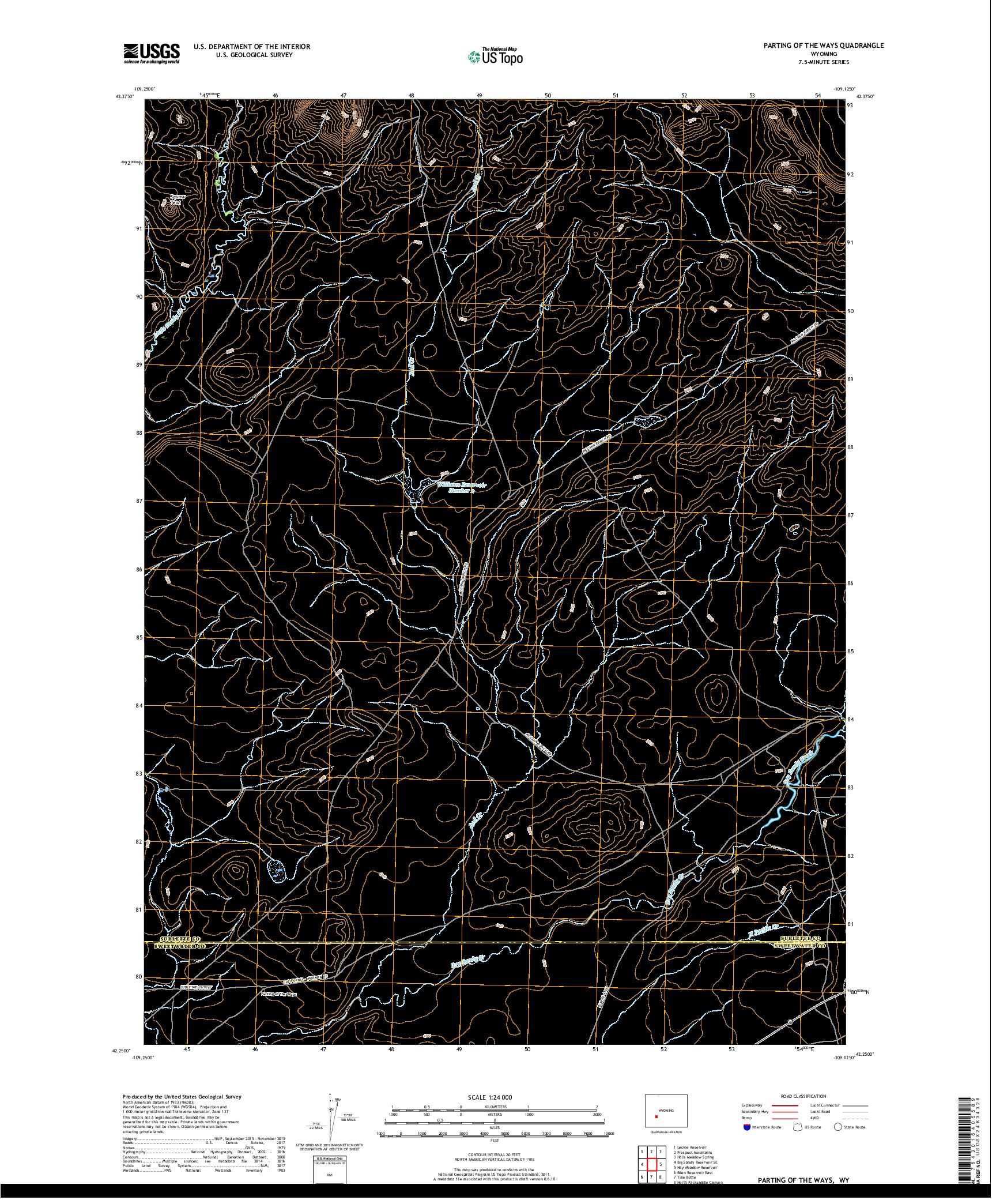 USGS US TOPO 7.5-MINUTE MAP FOR PARTING OF THE WAYS, WY 2018