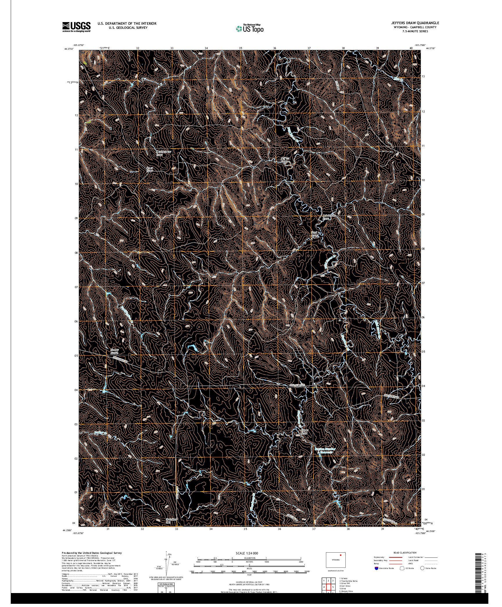 USGS US TOPO 7.5-MINUTE MAP FOR JEFFERS DRAW, WY 2018