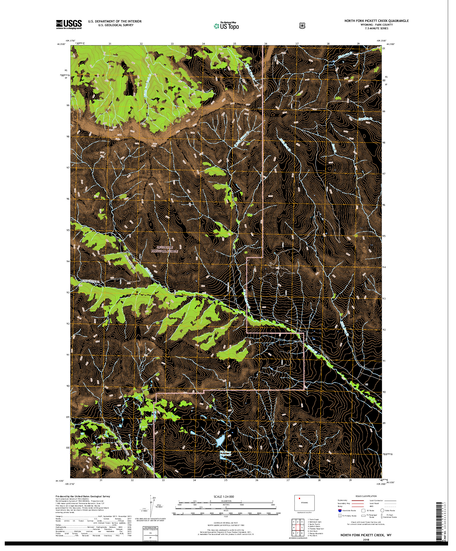 USGS US TOPO 7.5-MINUTE MAP FOR NORTH FORK PICKETT CREEK, WY 2018