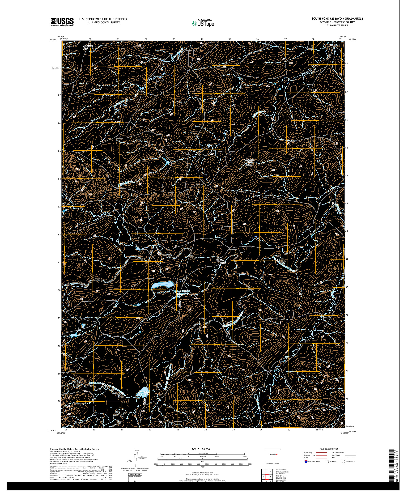 USGS US TOPO 7.5-MINUTE MAP FOR SOUTH FORK RESERVOIR, WY 2018