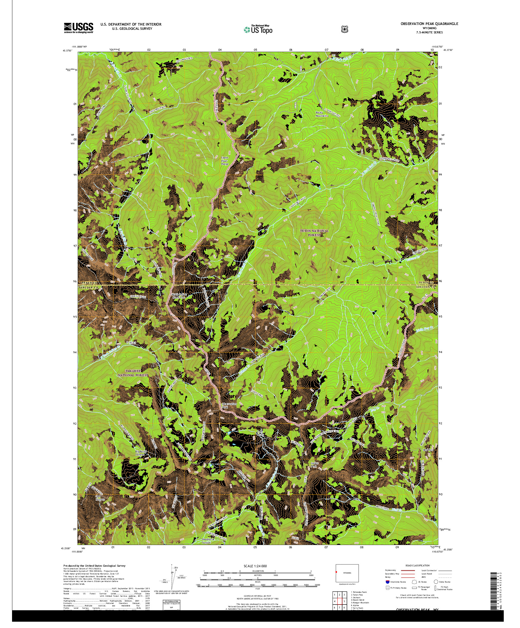 USGS US TOPO 7.5-MINUTE MAP FOR OBSERVATION PEAK, WY 2018