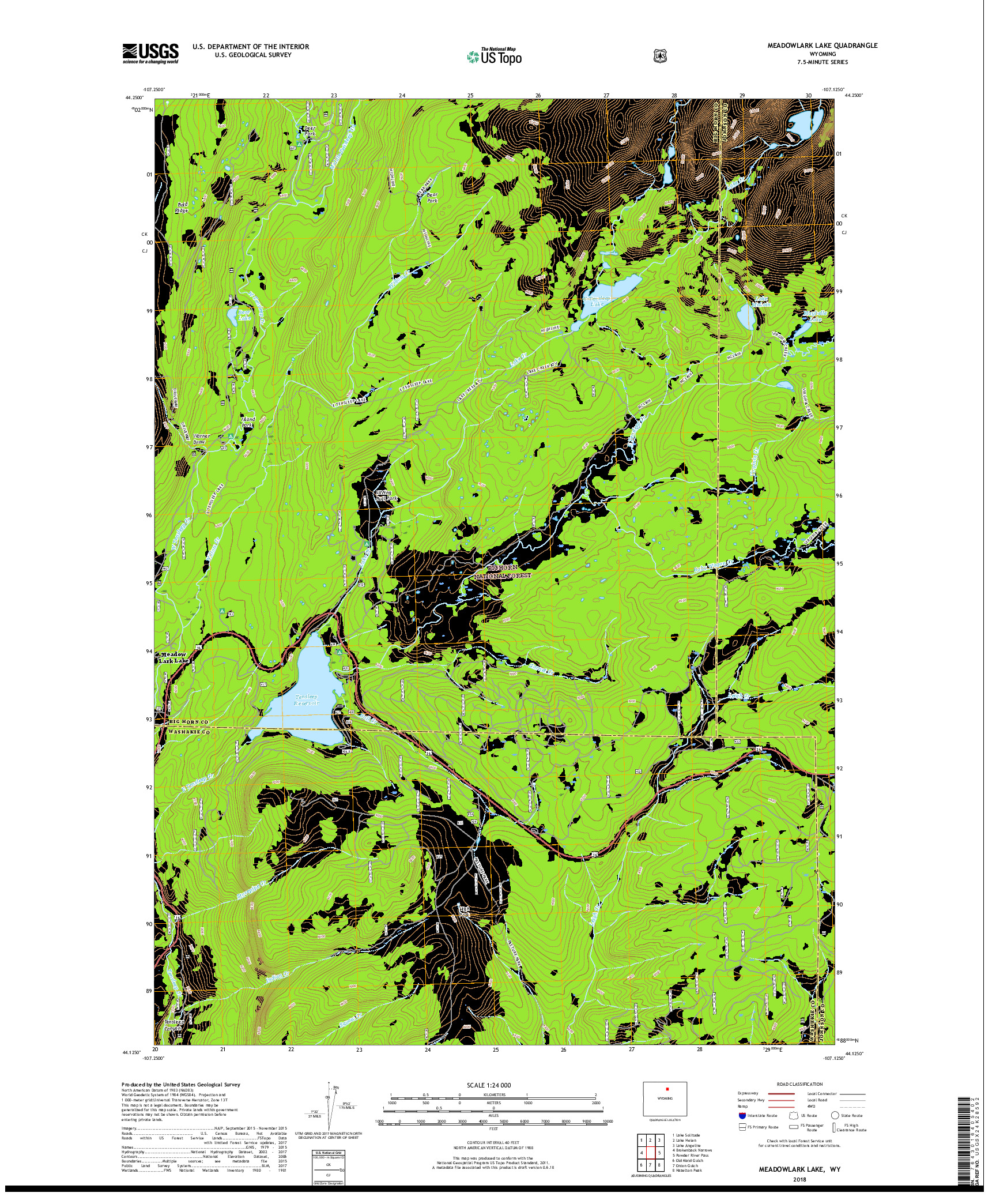 USGS US TOPO 7.5-MINUTE MAP FOR MEADOWLARK LAKE, WY 2018