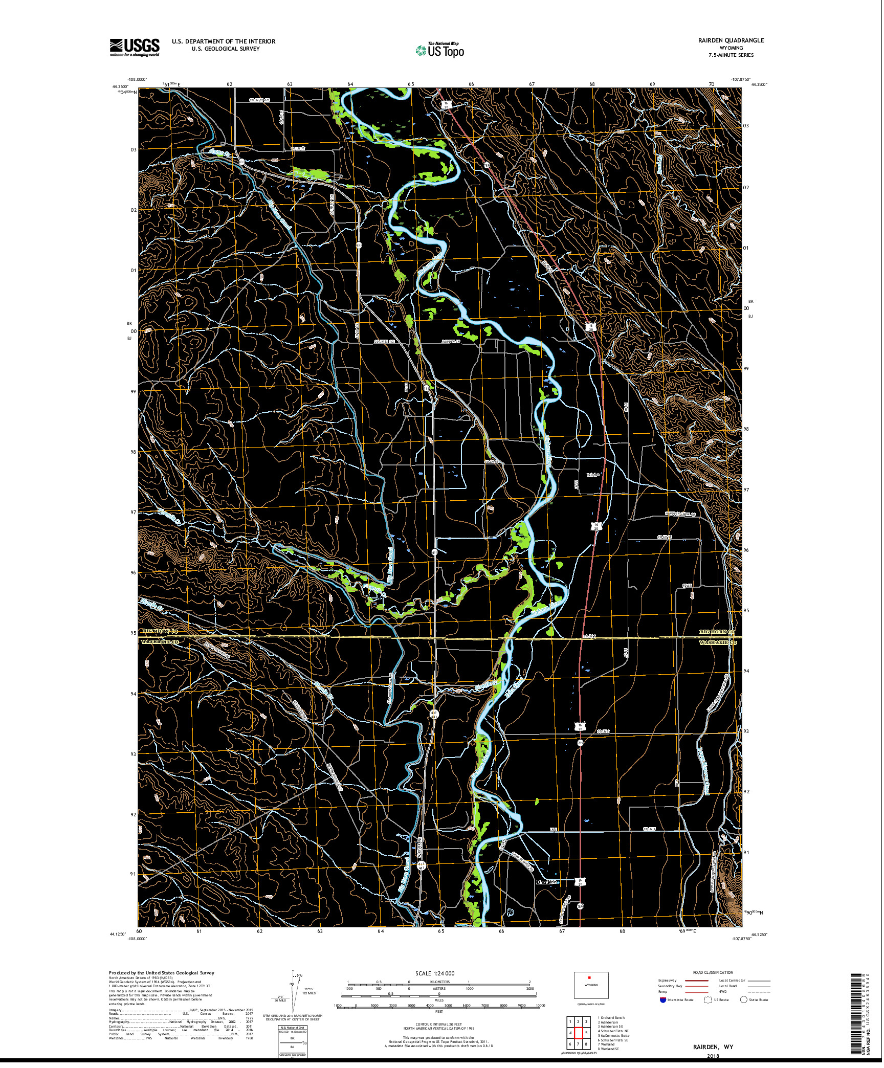 USGS US TOPO 7.5-MINUTE MAP FOR RAIRDEN, WY 2018