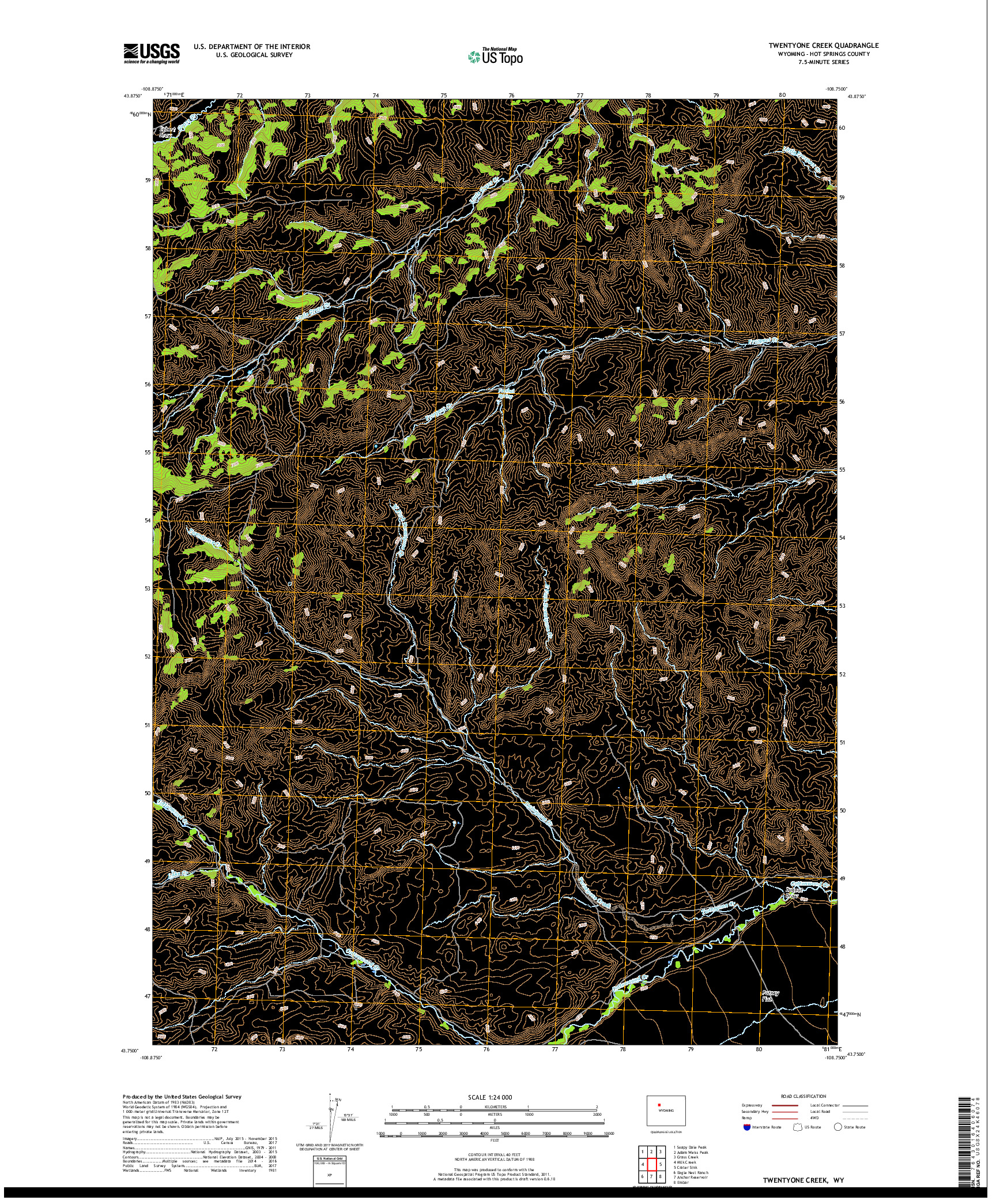 USGS US TOPO 7.5-MINUTE MAP FOR TWENTYONE CREEK, WY 2018