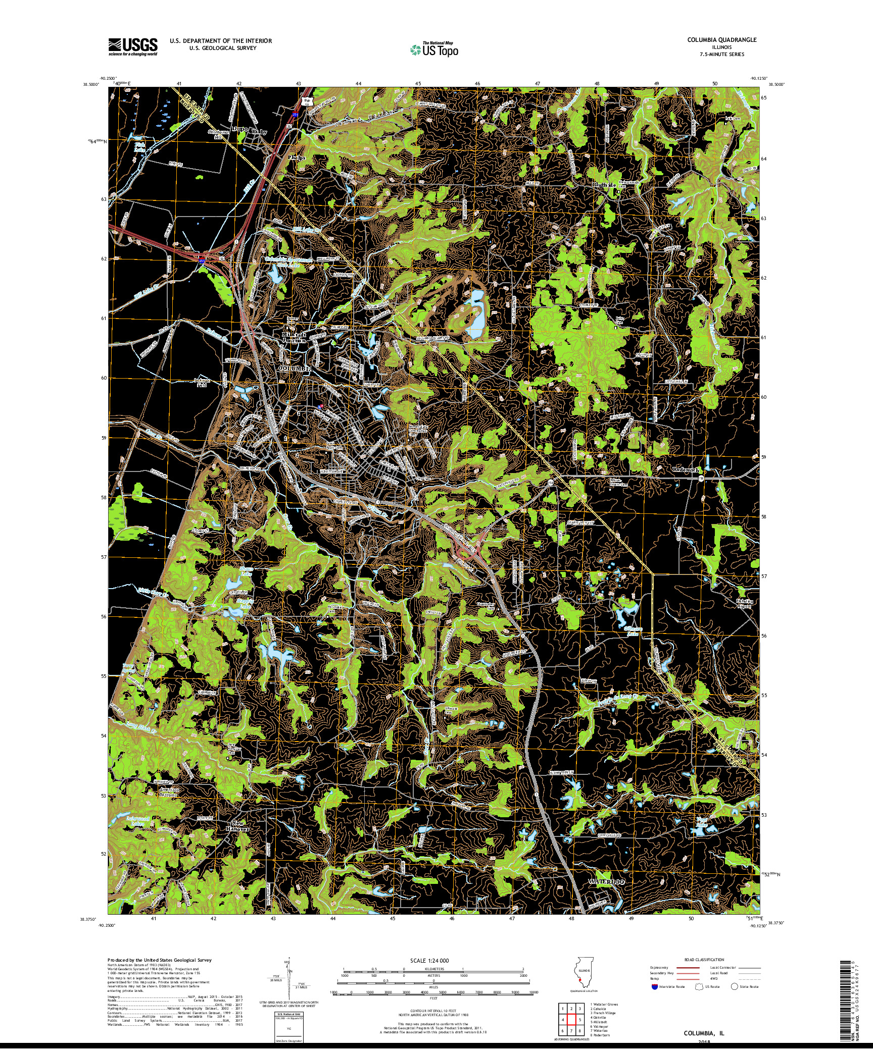 USGS US TOPO 7.5-MINUTE MAP FOR COLUMBIA, IL 2018