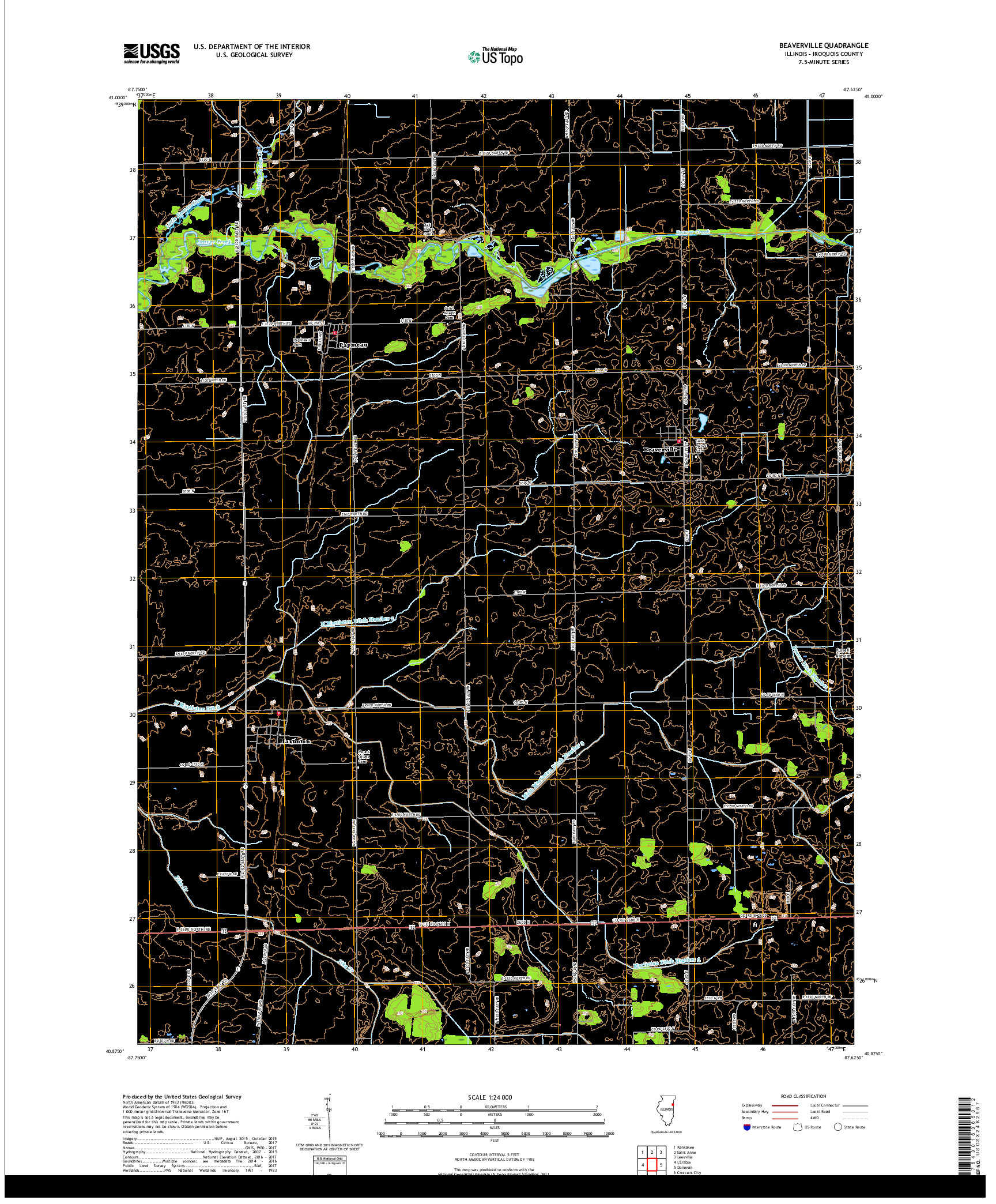 USGS US TOPO 7.5-MINUTE MAP FOR BEAVERVILLE, IL 2018