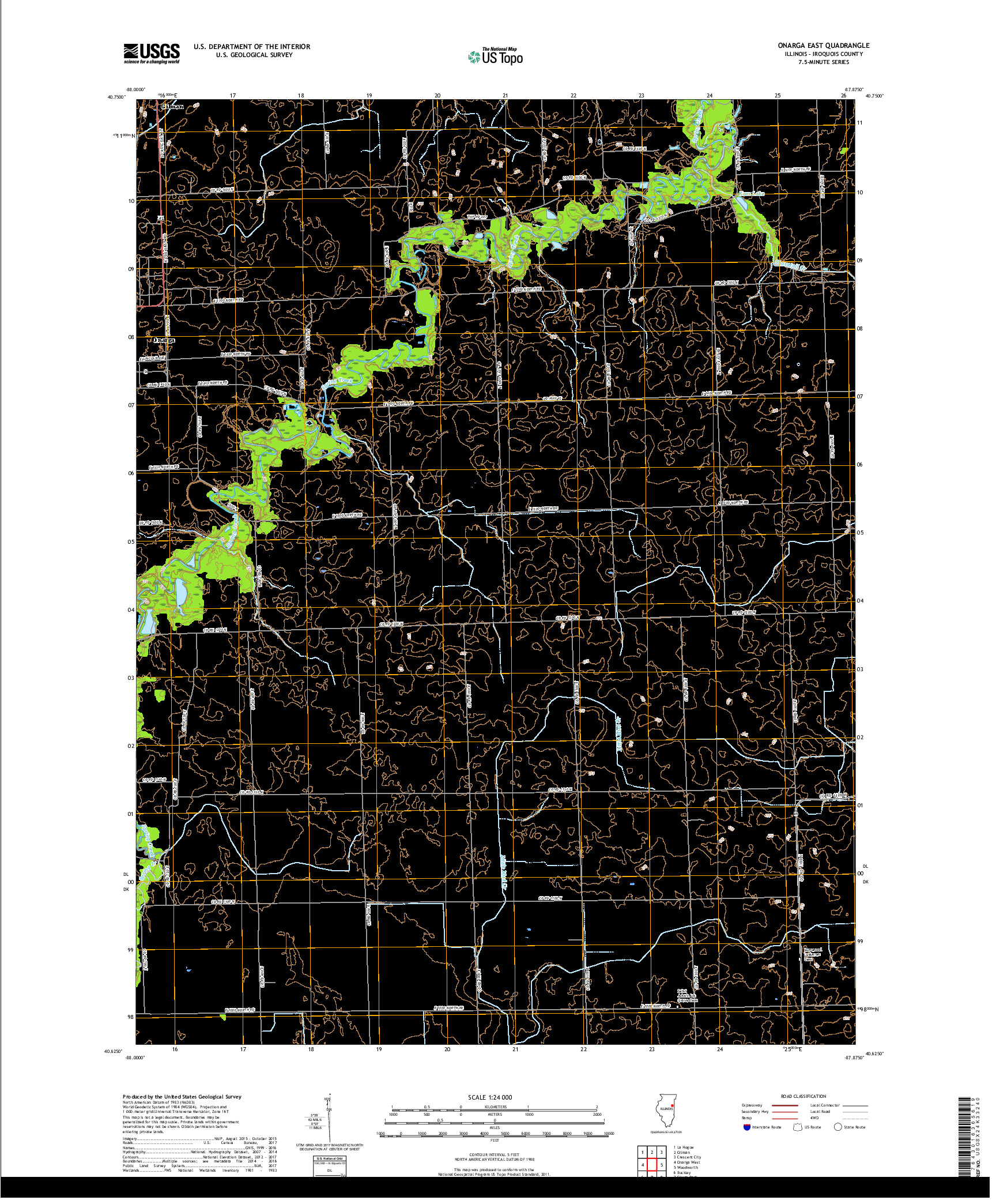 USGS US TOPO 7.5-MINUTE MAP FOR ONARGA EAST, IL 2018