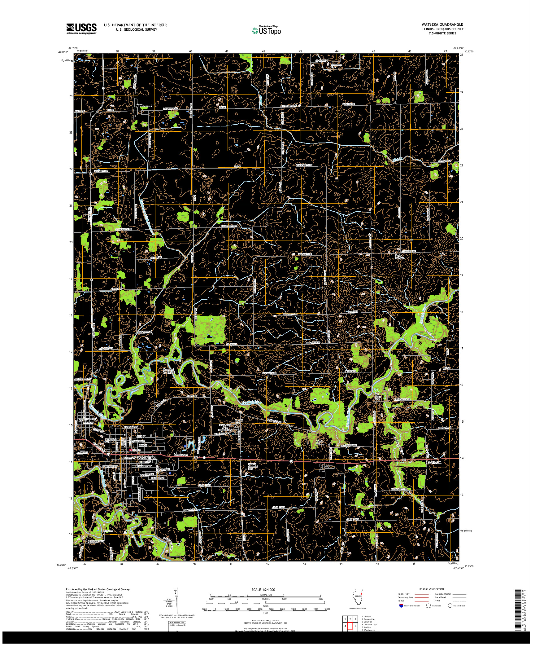 USGS US TOPO 7.5-MINUTE MAP FOR WATSEKA, IL 2018