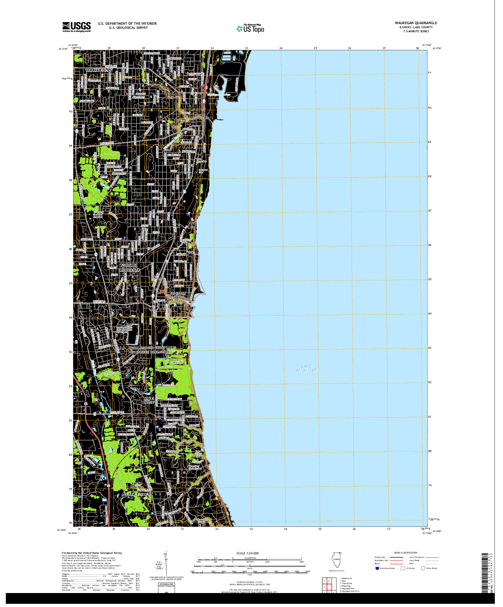 USGS US TOPO 7.5-MINUTE MAP FOR WAUKEGAN, IL 2018