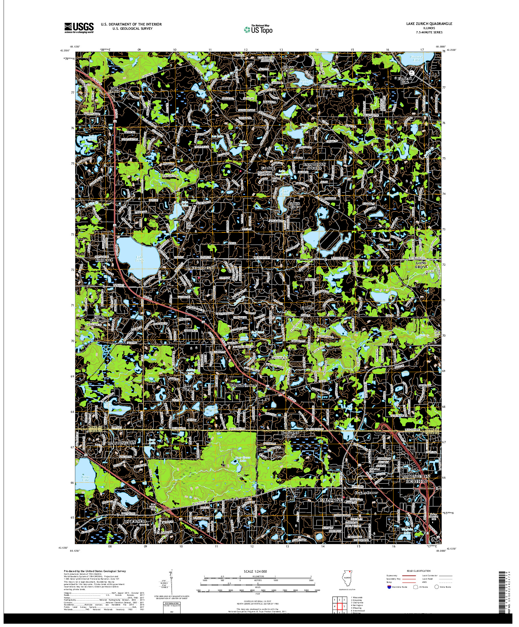 USGS US TOPO 7.5-MINUTE MAP FOR LAKE ZURICH, IL 2018