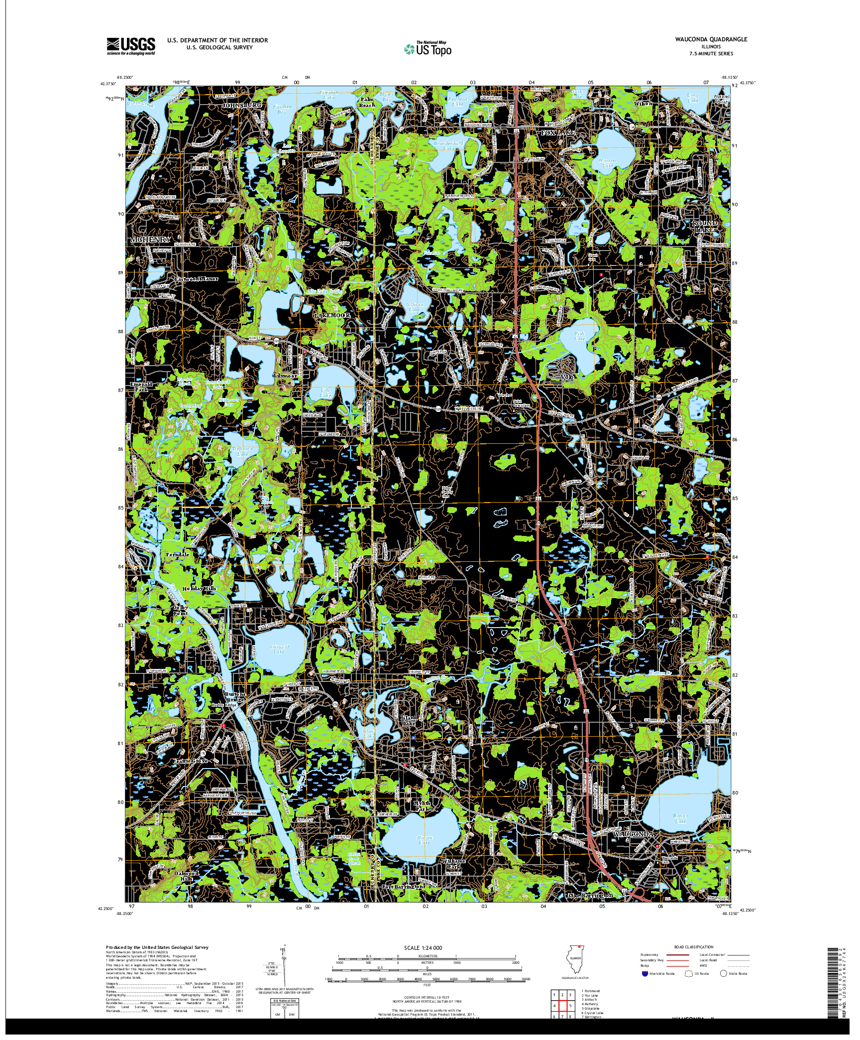 USGS US TOPO 7.5-MINUTE MAP FOR WAUCONDA, IL 2018