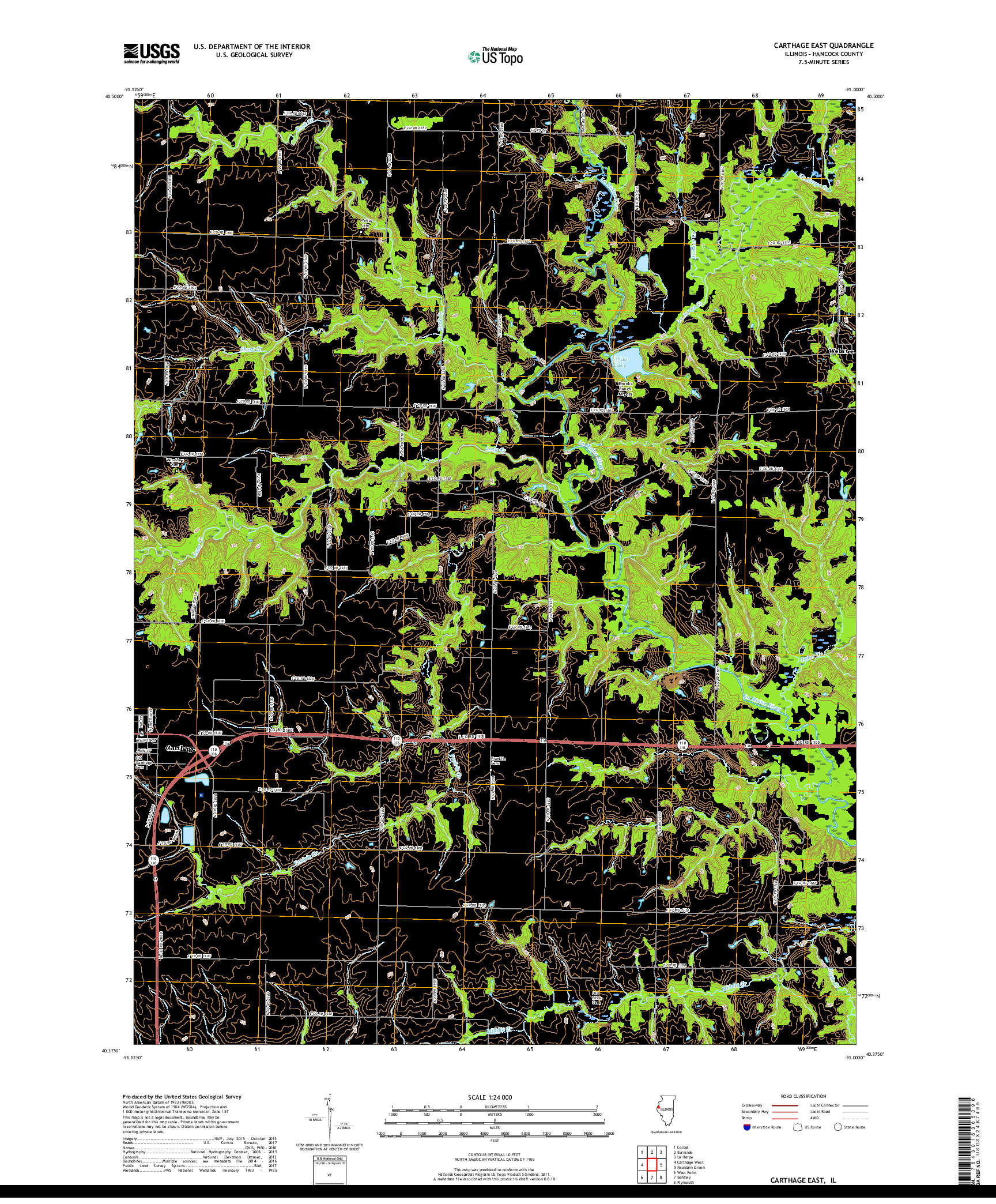 USGS US TOPO 7.5-MINUTE MAP FOR CARTHAGE EAST, IL 2018