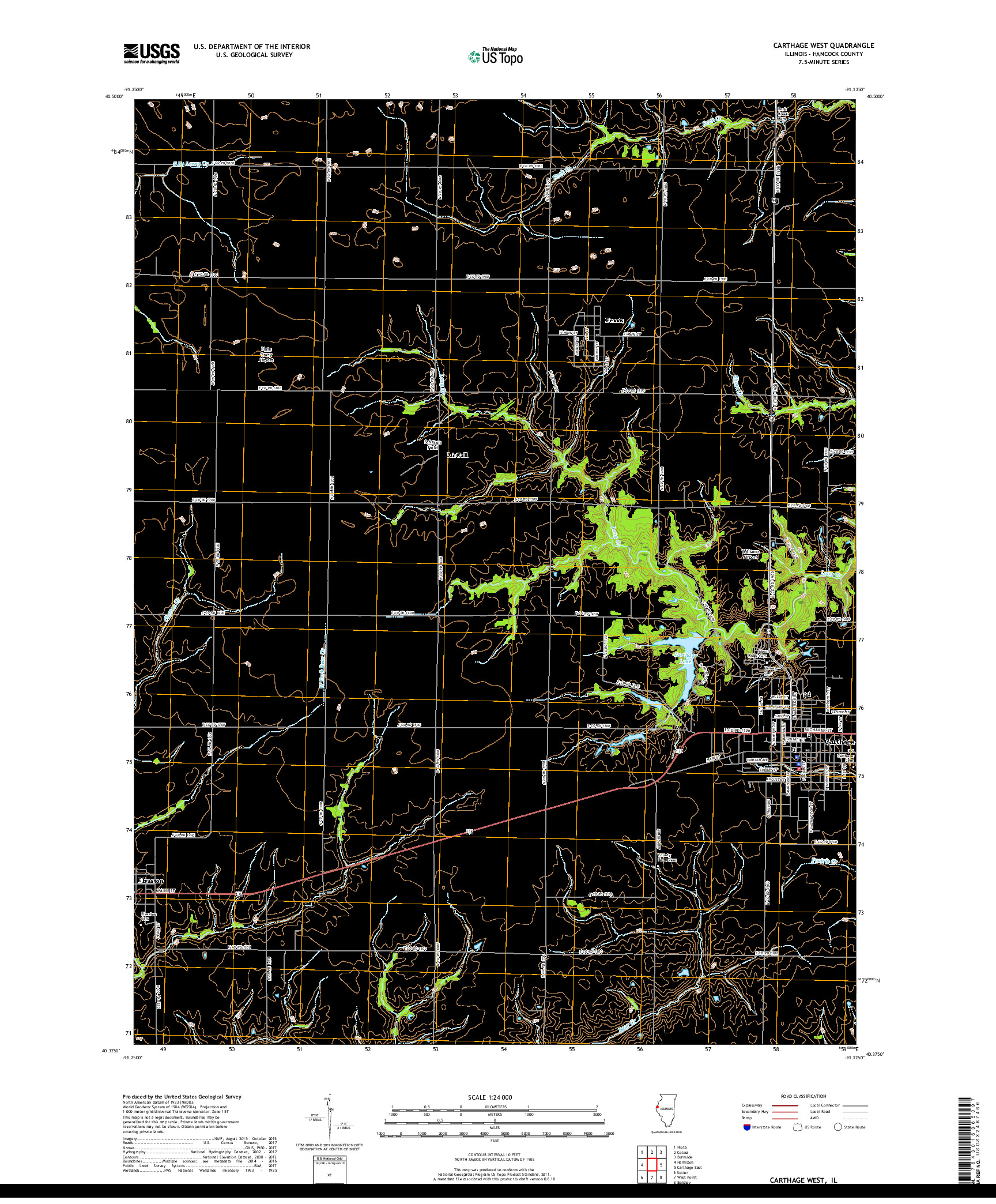 USGS US TOPO 7.5-MINUTE MAP FOR CARTHAGE WEST, IL 2018