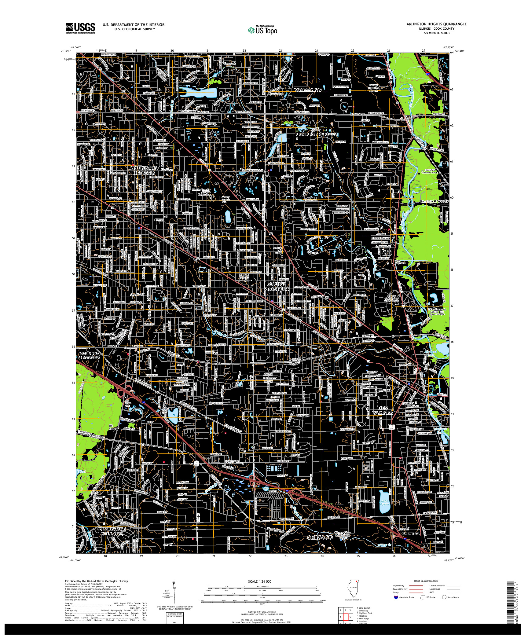 USGS US TOPO 7.5-MINUTE MAP FOR ARLINGTON HEIGHTS, IL 2018