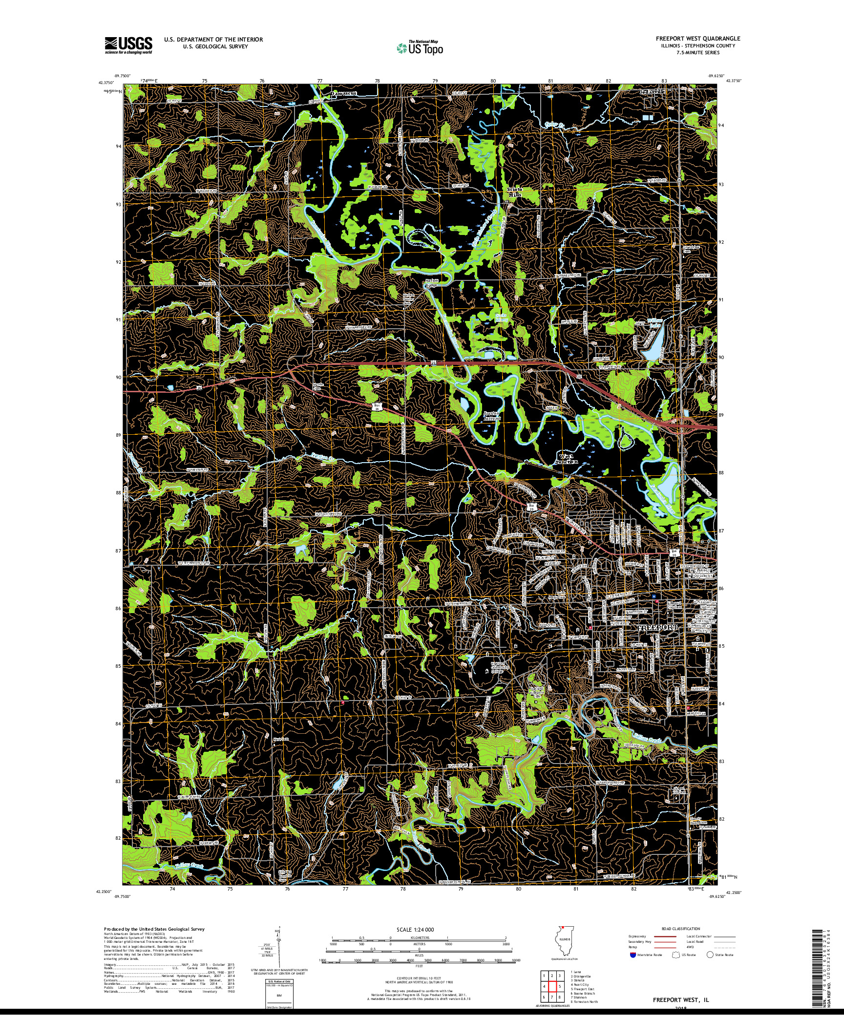 USGS US TOPO 7.5-MINUTE MAP FOR FREEPORT WEST, IL 2018