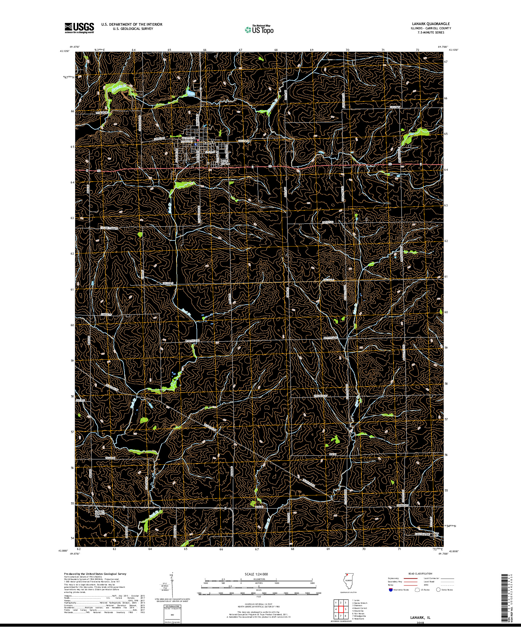 USGS US TOPO 7.5-MINUTE MAP FOR LANARK, IL 2018