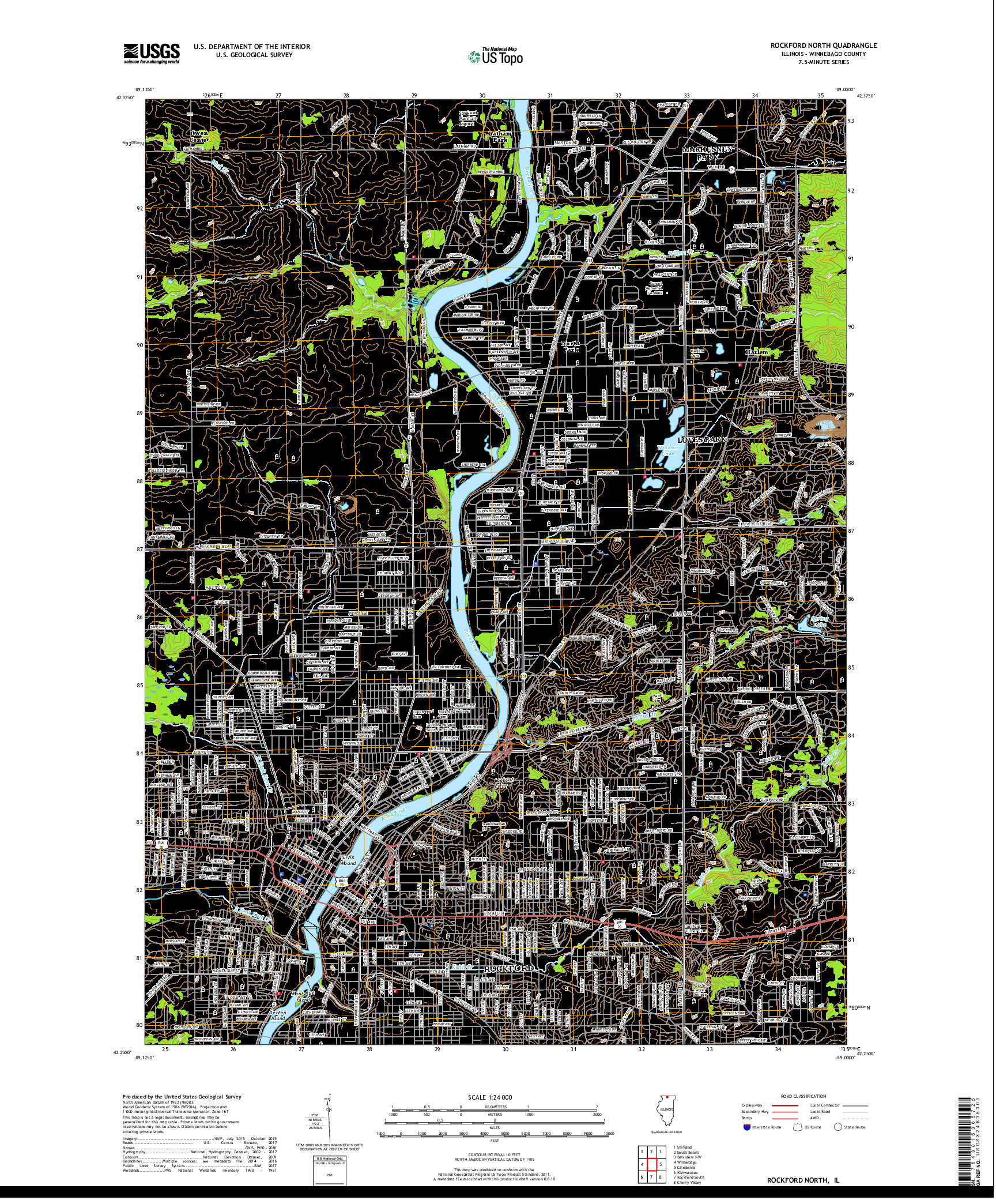 USGS US TOPO 7.5-MINUTE MAP FOR ROCKFORD NORTH, IL 2018