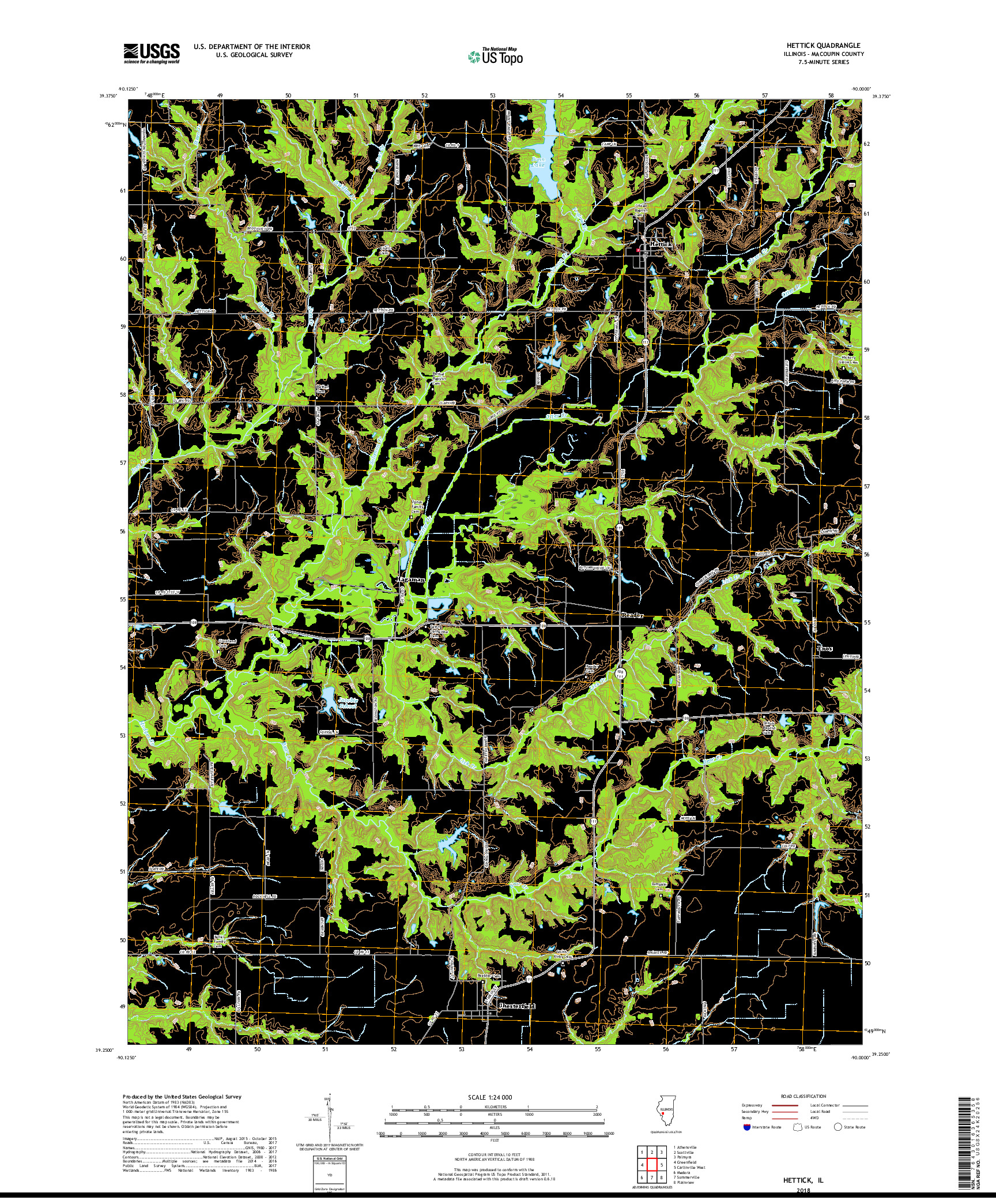 USGS US TOPO 7.5-MINUTE MAP FOR HETTICK, IL 2018