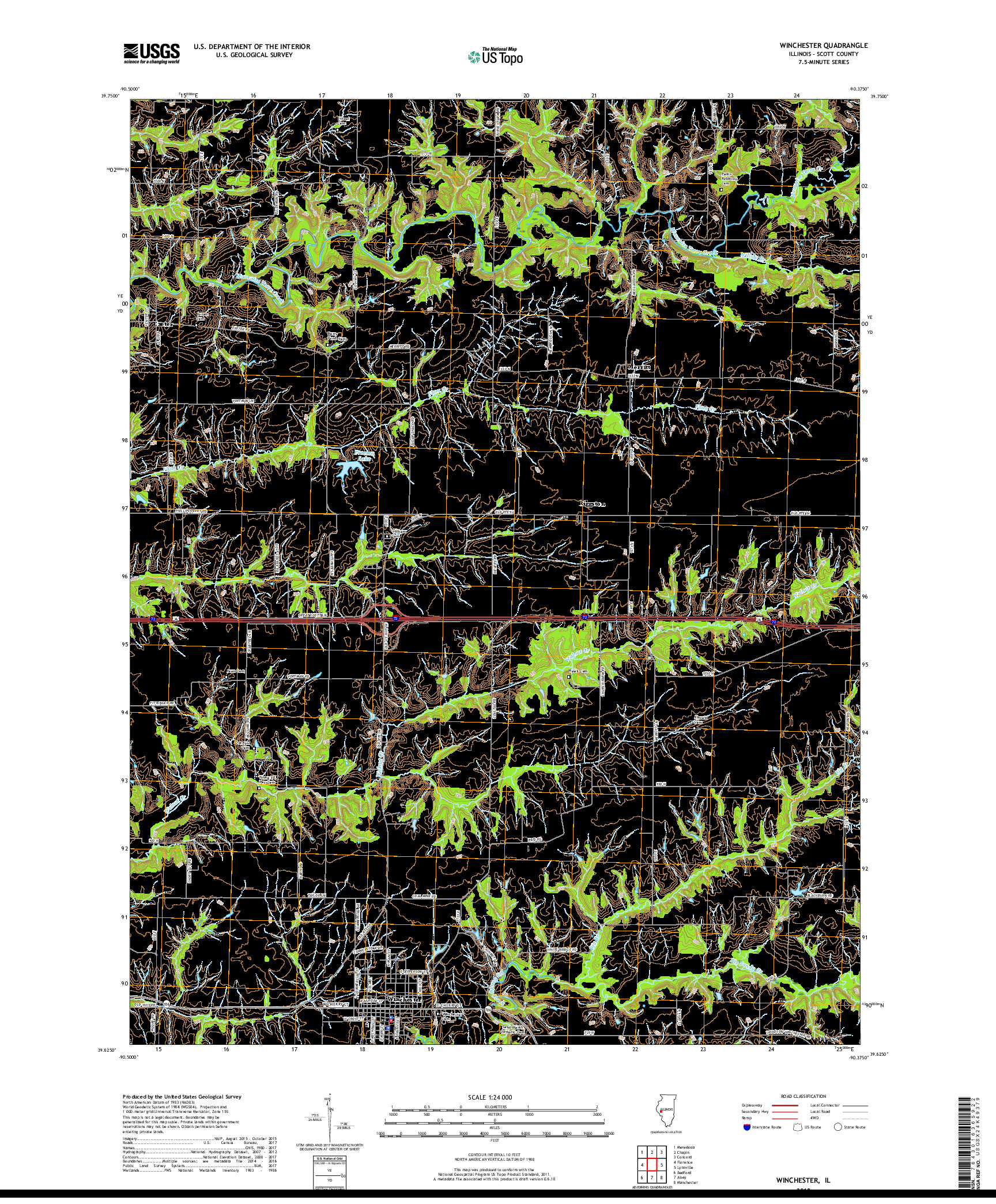 USGS US TOPO 7.5-MINUTE MAP FOR WINCHESTER, IL 2018