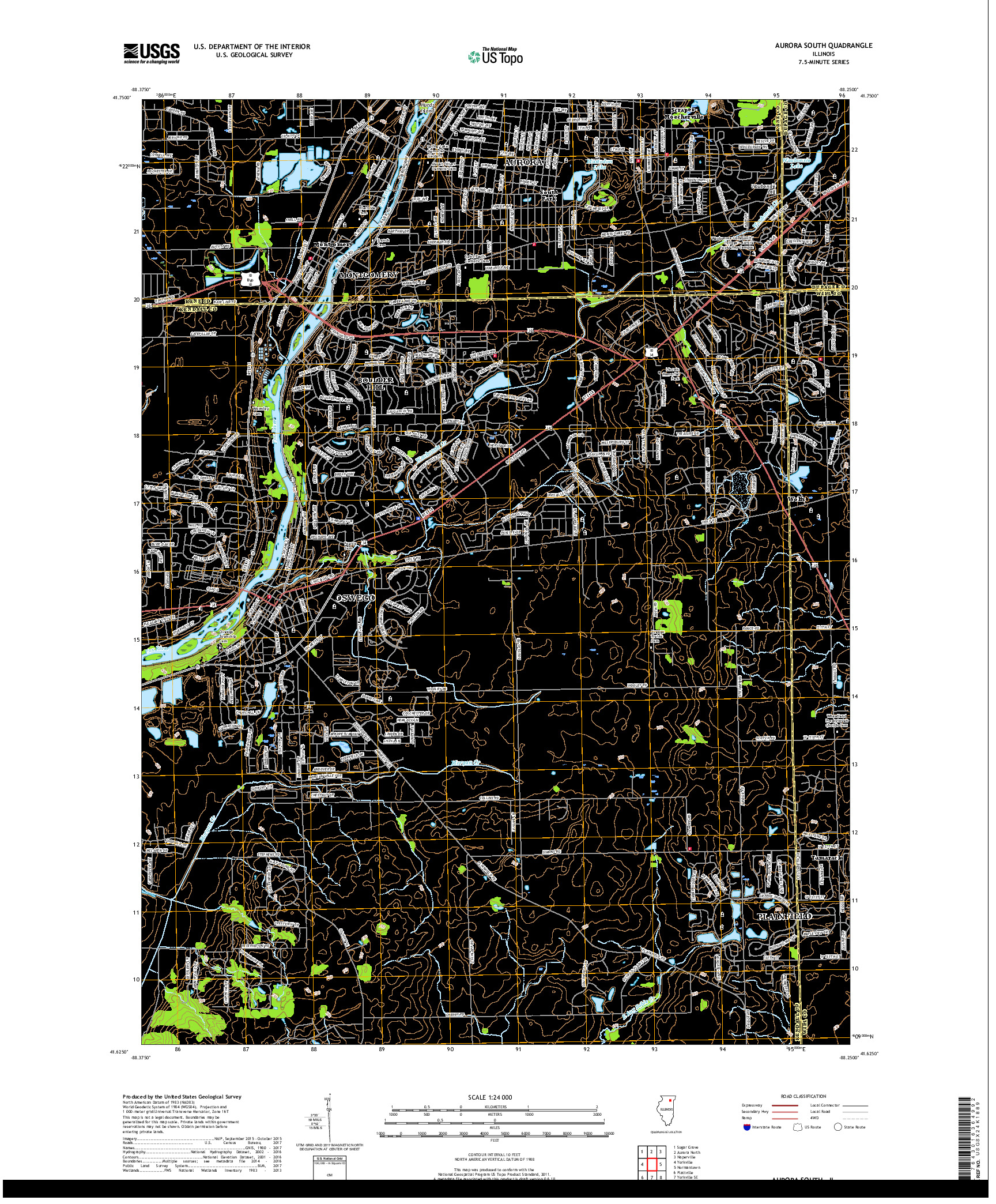 USGS US TOPO 7.5-MINUTE MAP FOR AURORA SOUTH, IL 2018